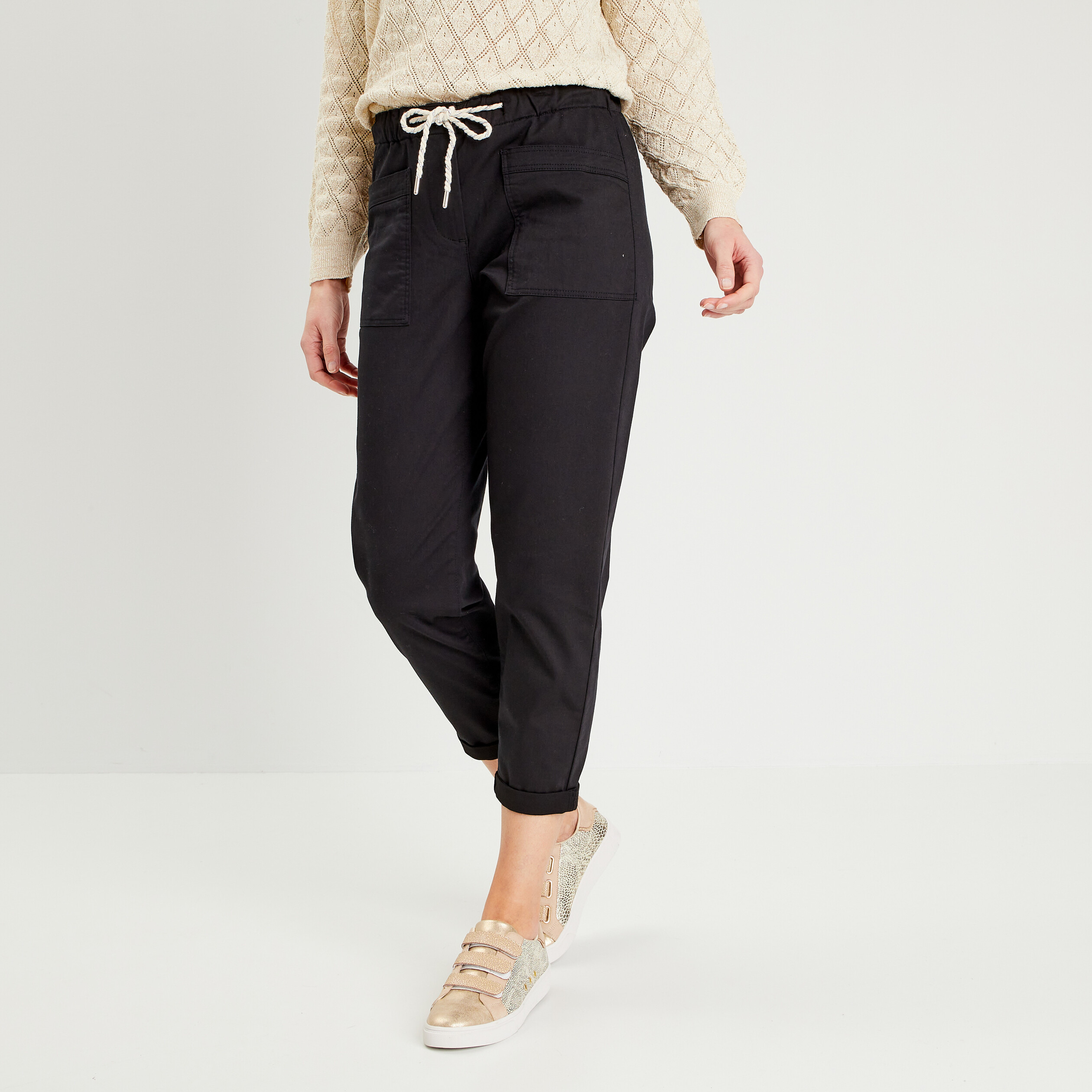 Pantalon flou à coulisse noir femme
