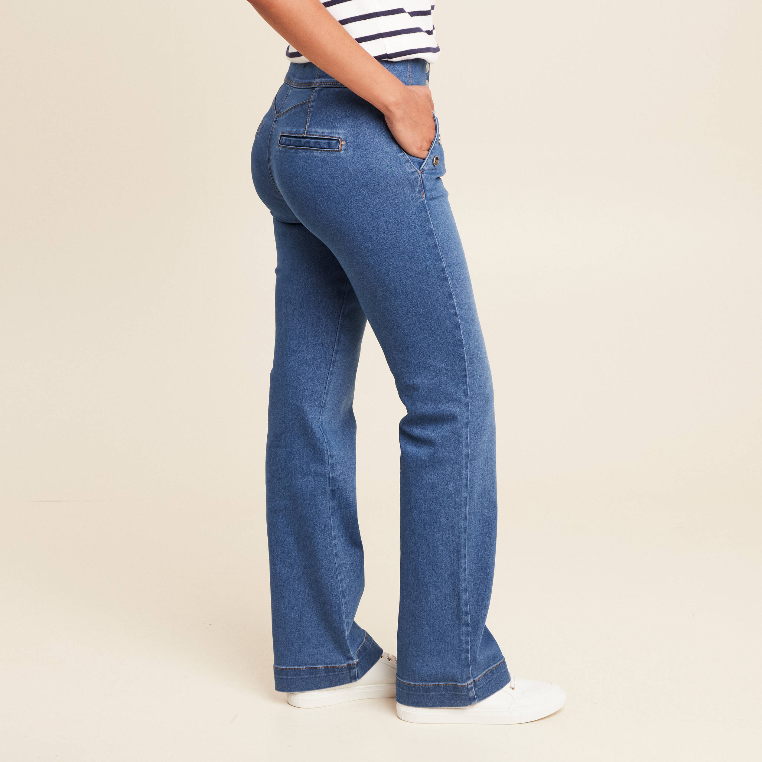 jean bootcut taille haute denim stone femme Jean bootcut taille haute denim stone femme