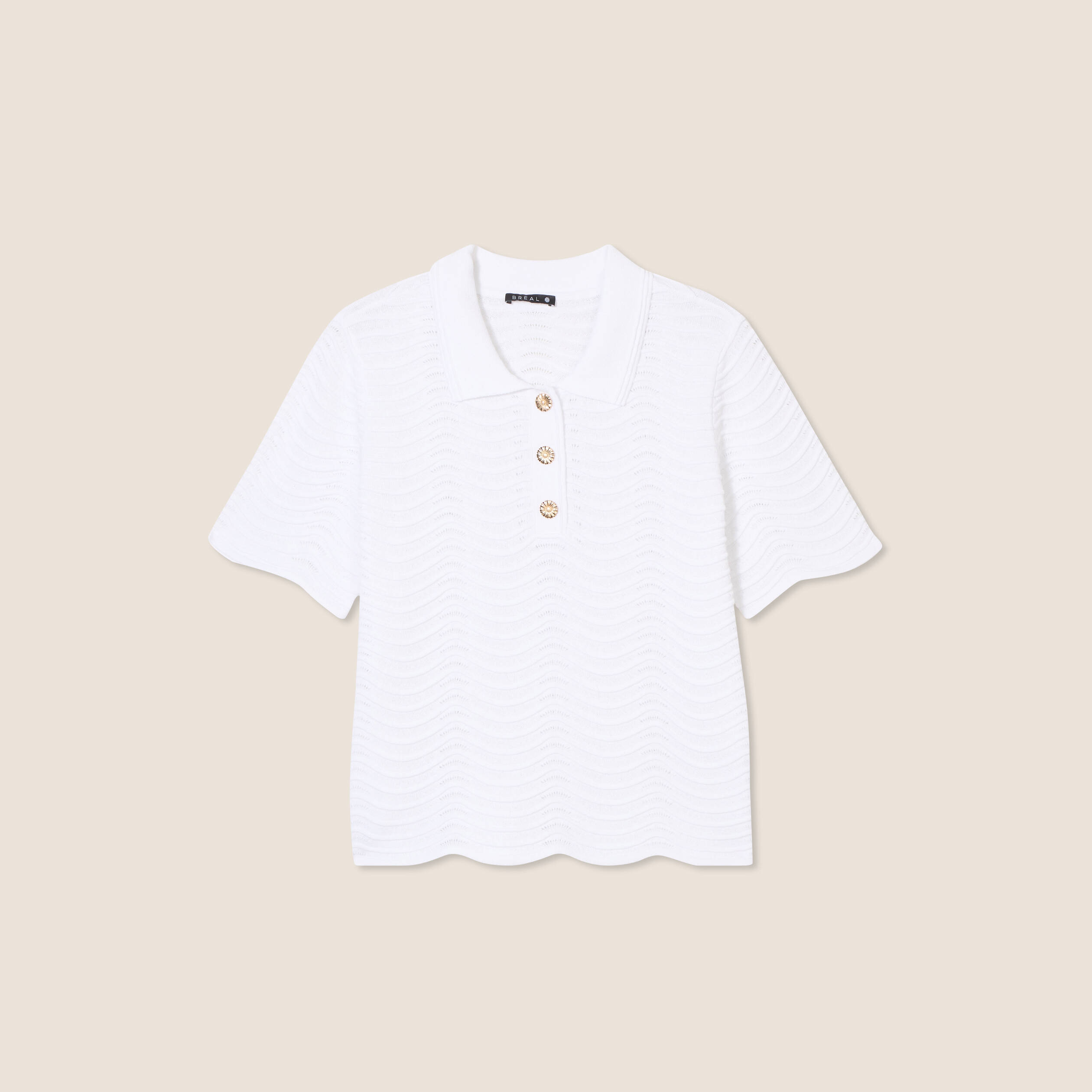 Pull manches courtes col polo blanc femme