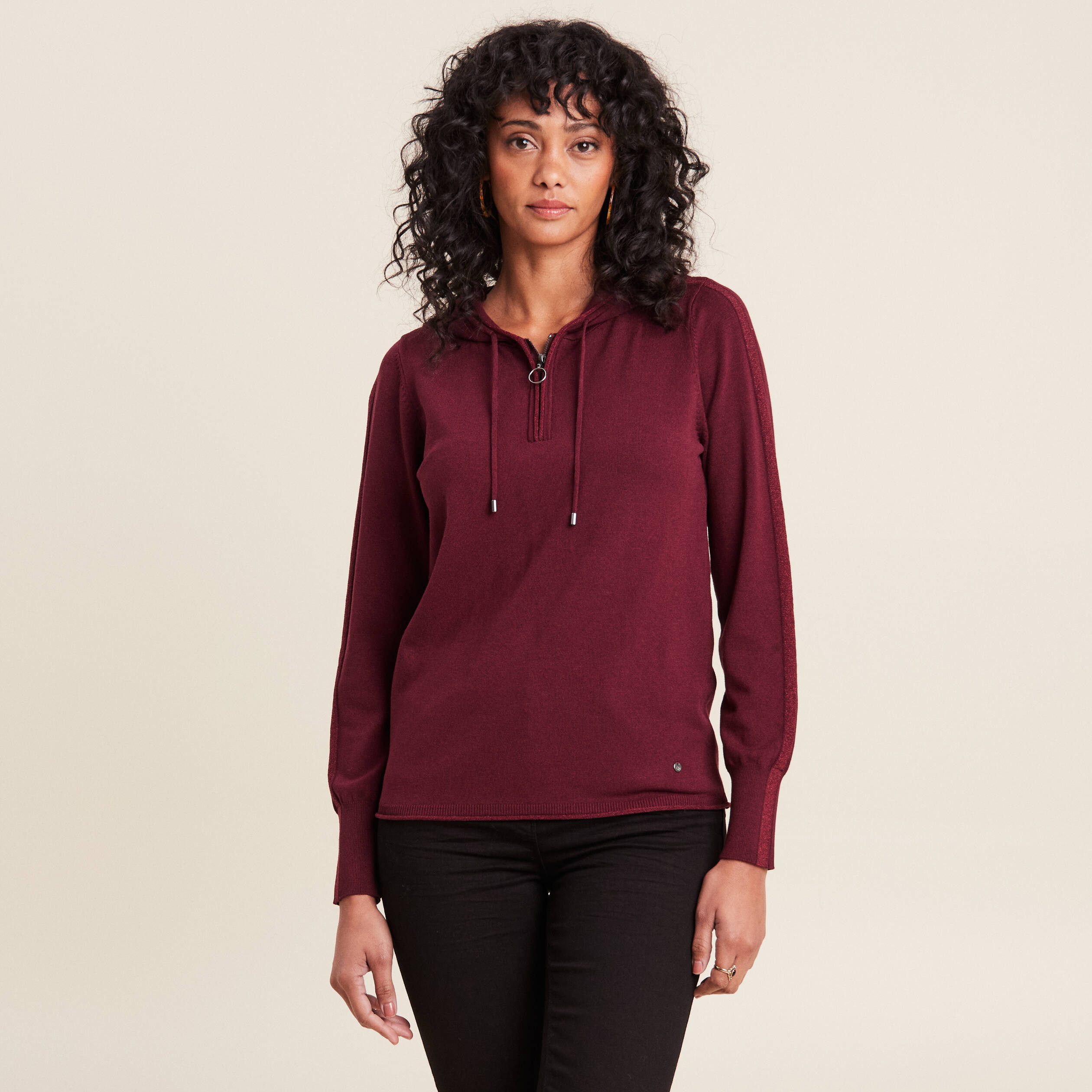 Pull manches longues bordeaux femme