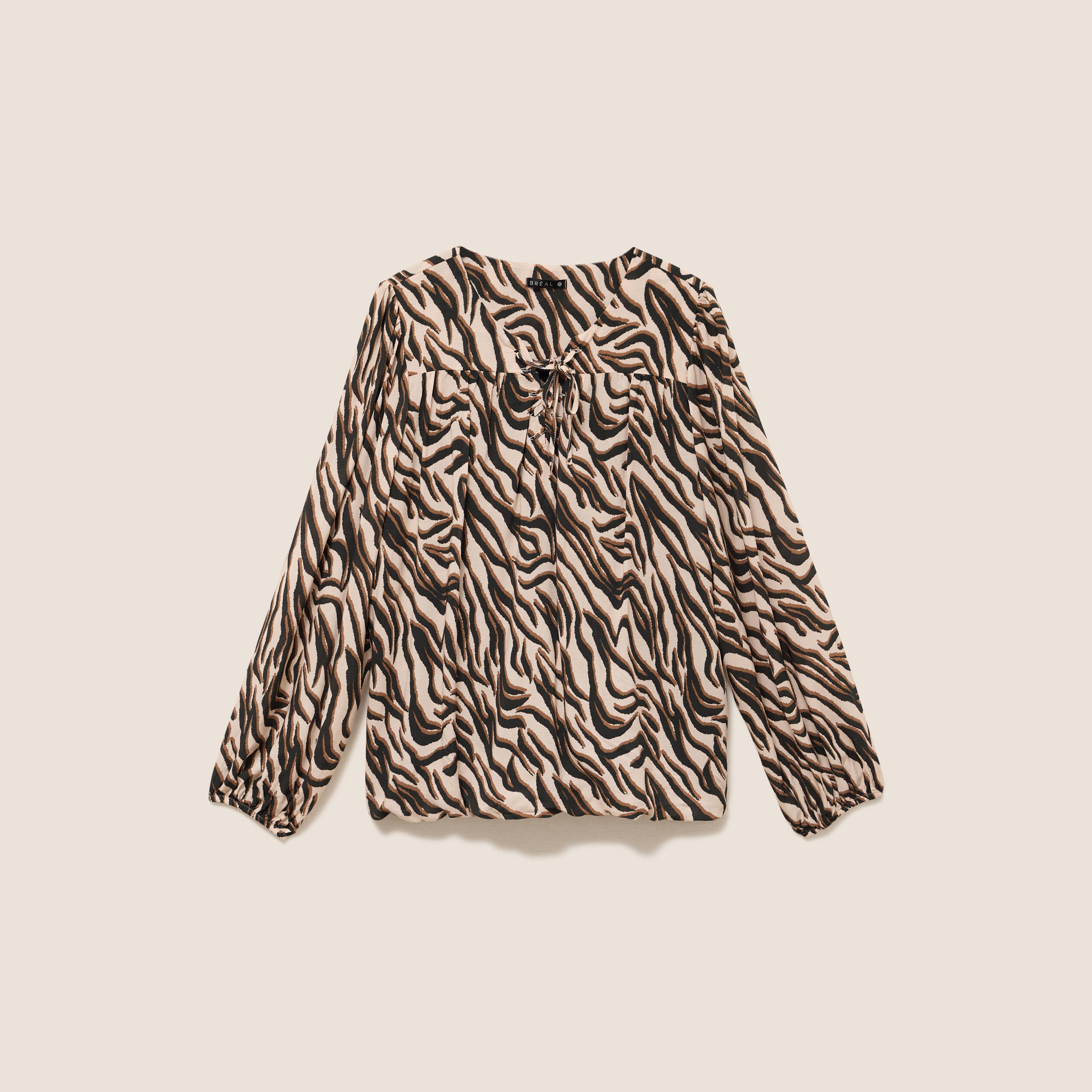 Blouse ample col rond manches longues noir femme