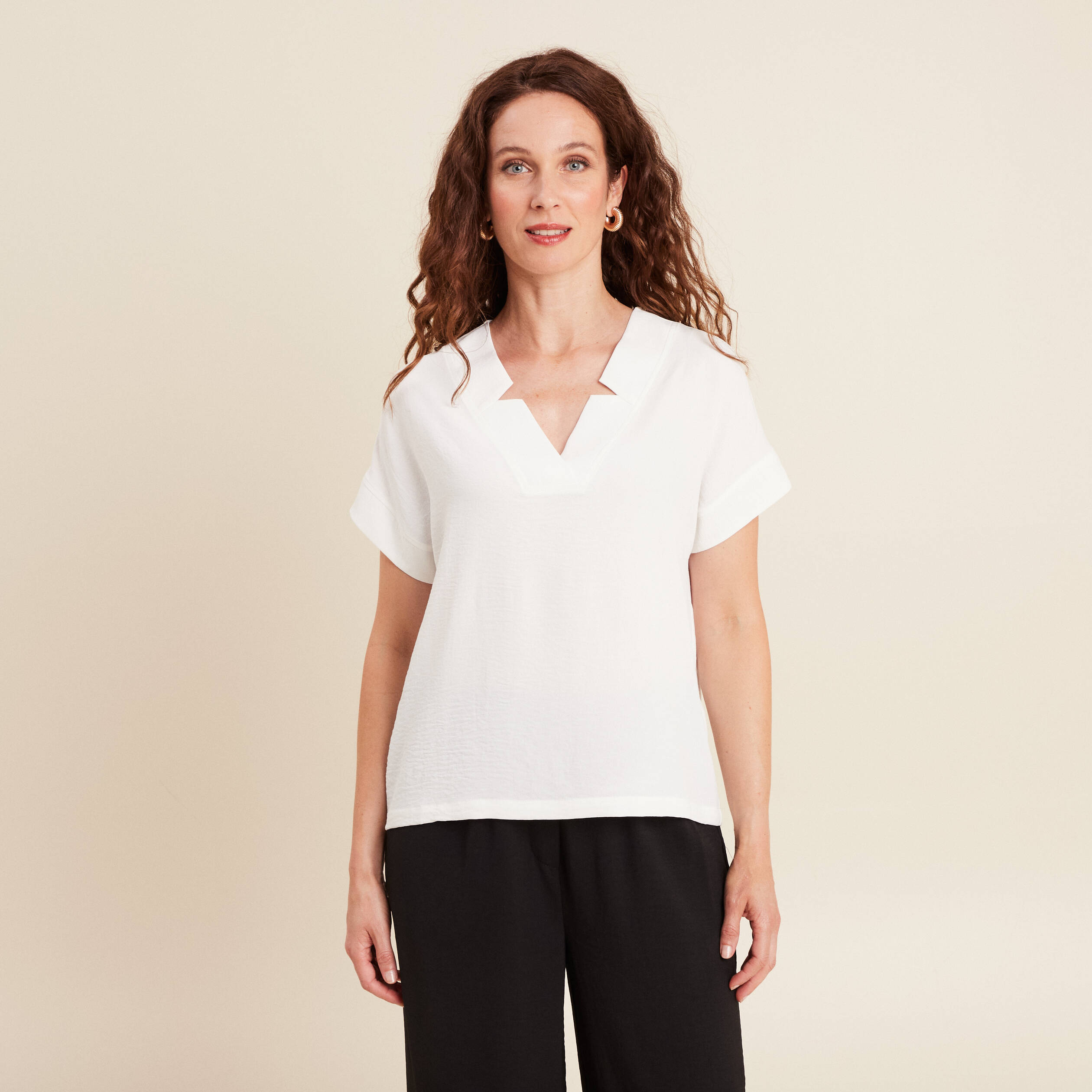 blouse fluide manches courtes ecru femme Blouse fluide manches courtes ecru femme