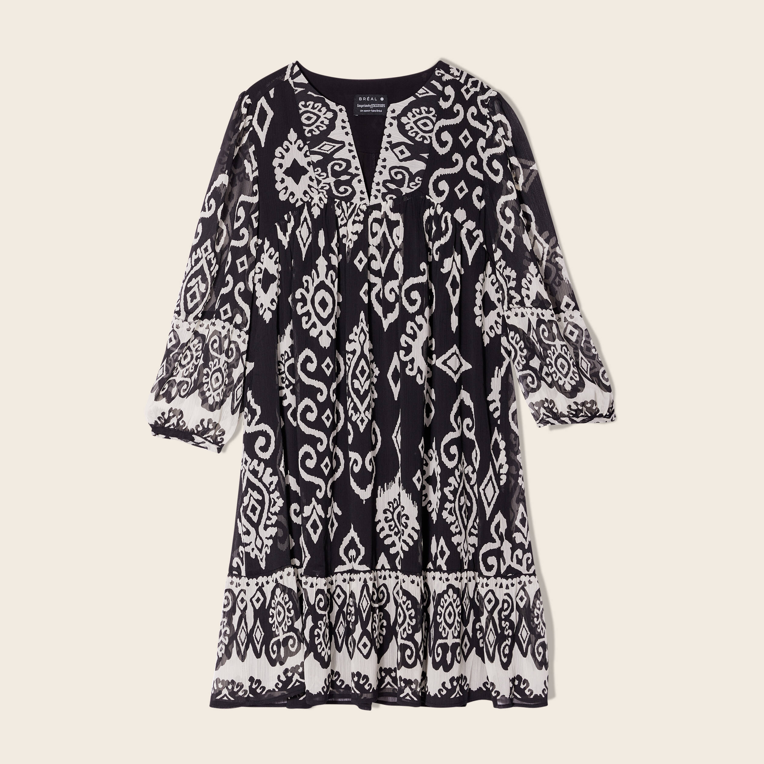 Robe évasée manches 3/4 noir femme