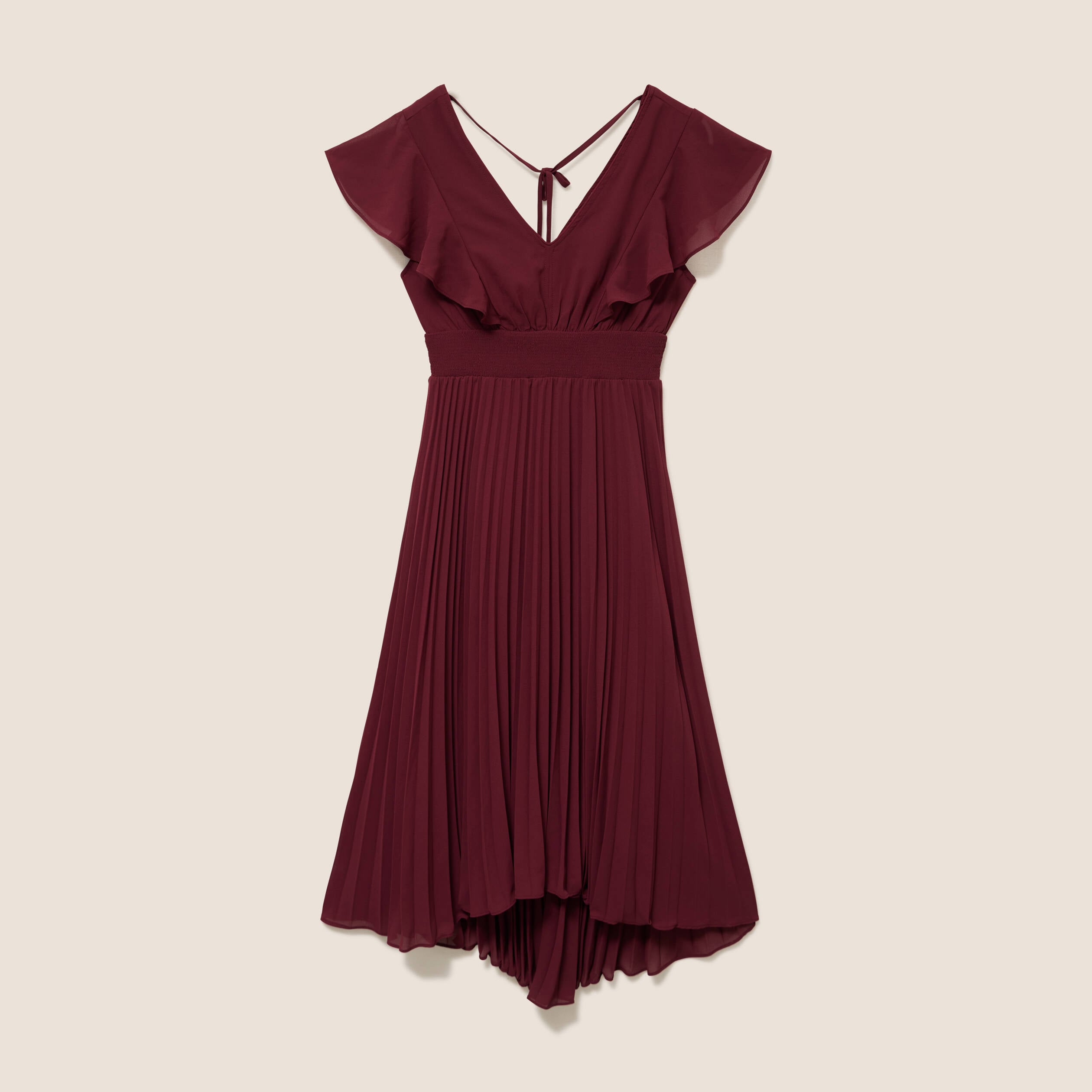 Robe longue &eacute;vas&eacute;e &agrave; volants prune femme