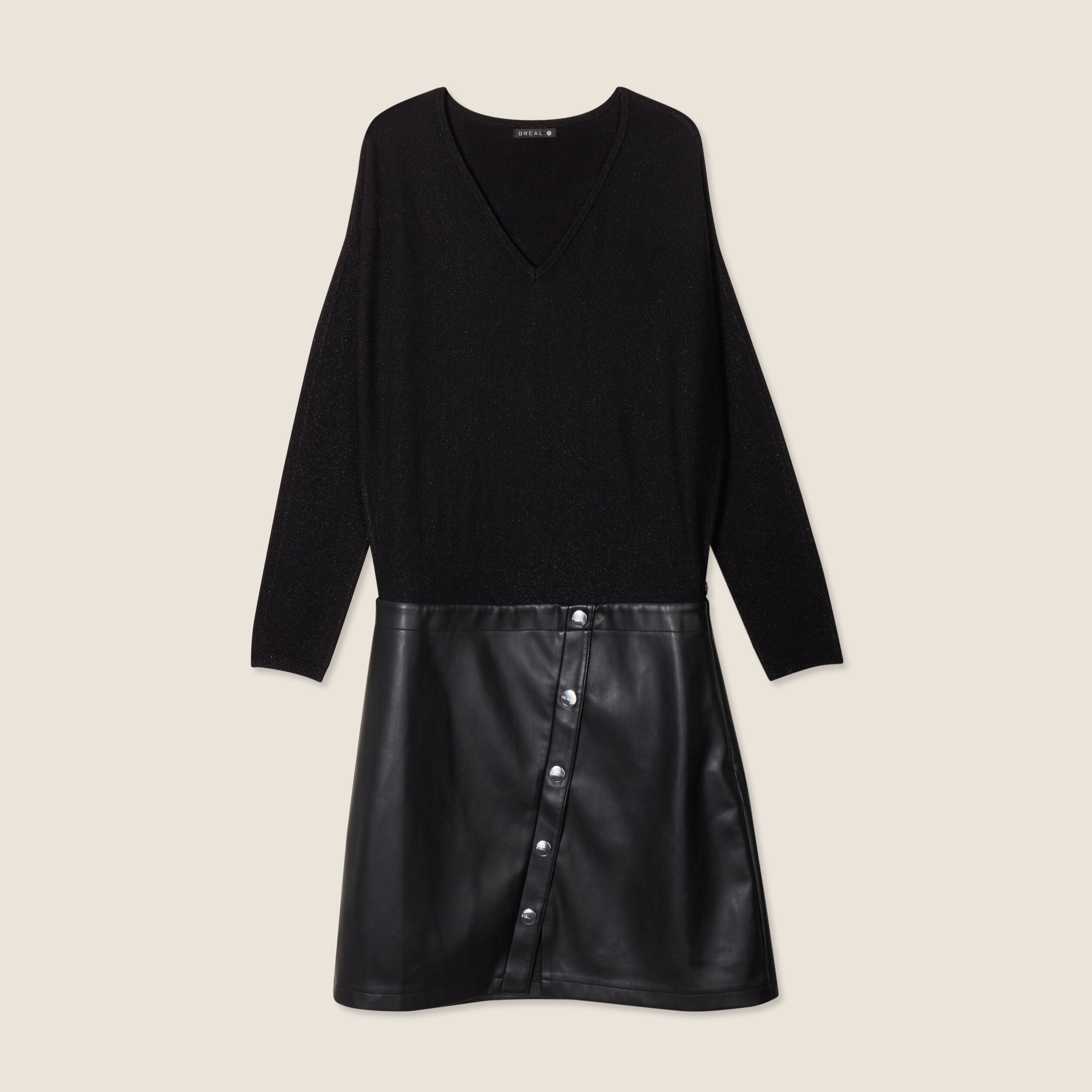 robe tricot bas simili cuir noir femme Robe tricot bas simili cuir noir femme
