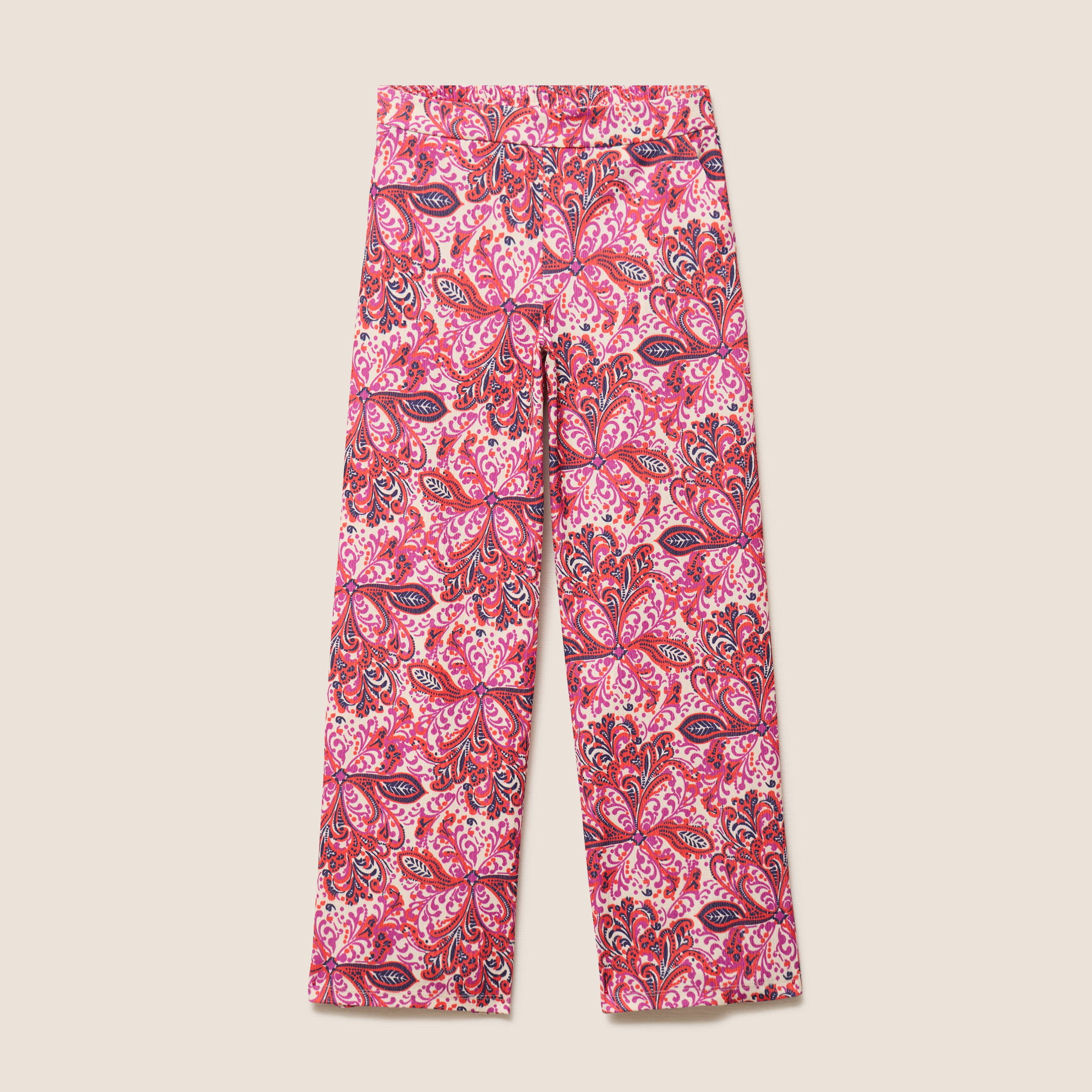Pantalon large taille haute rose corail femme