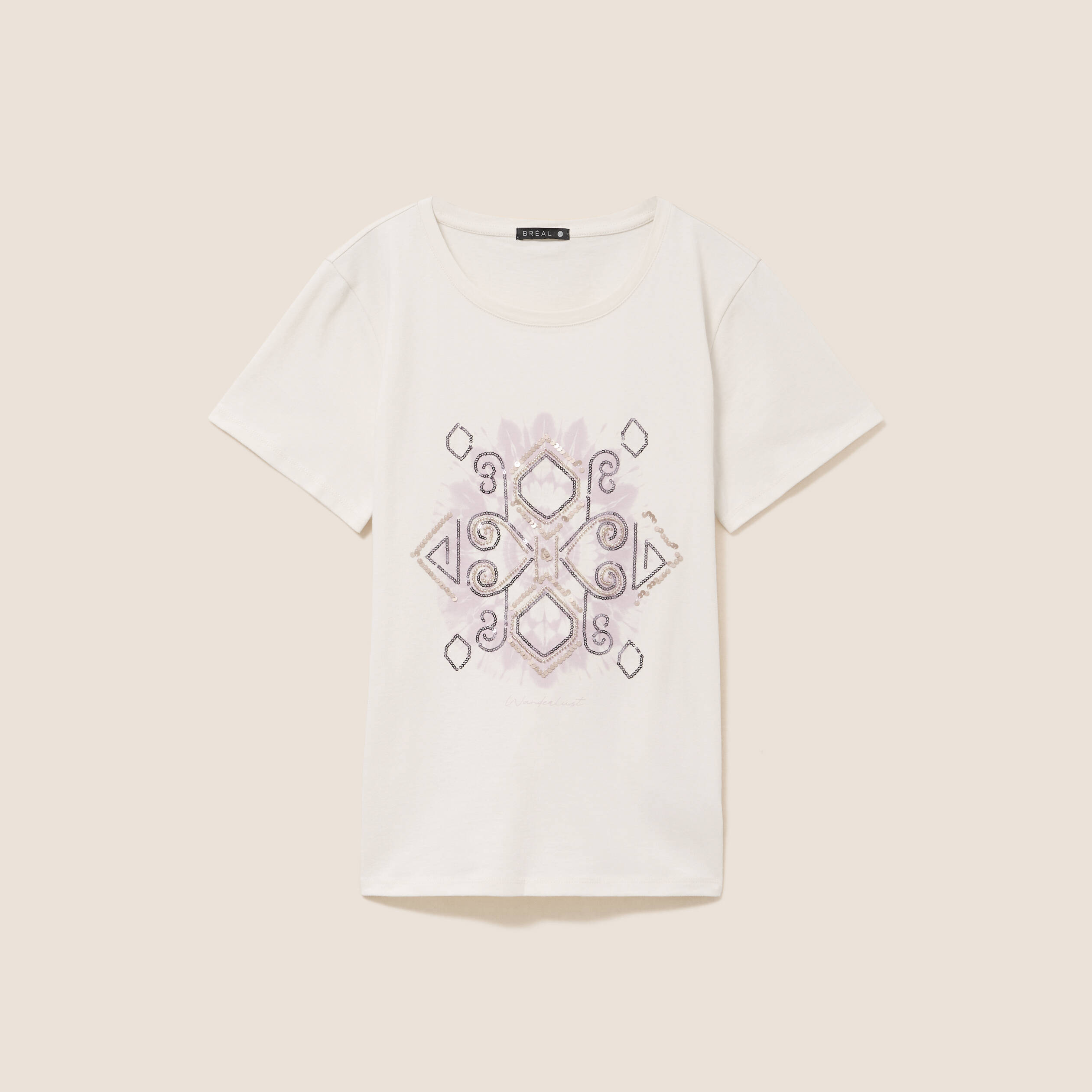 T-shirt col rond manches courtes ecru femme