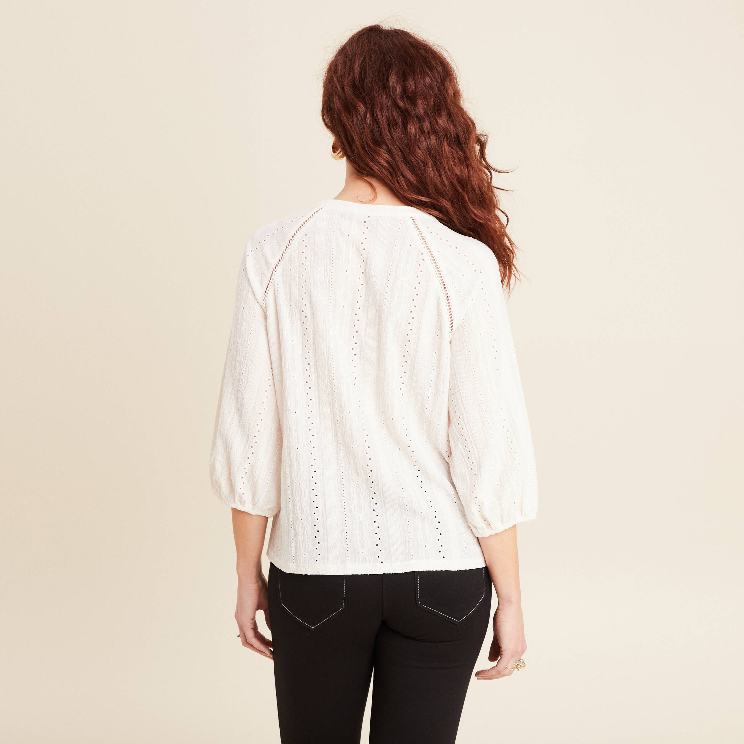 blouse manches 34 ecru femme Blouse manches 3/4 ecru femme
