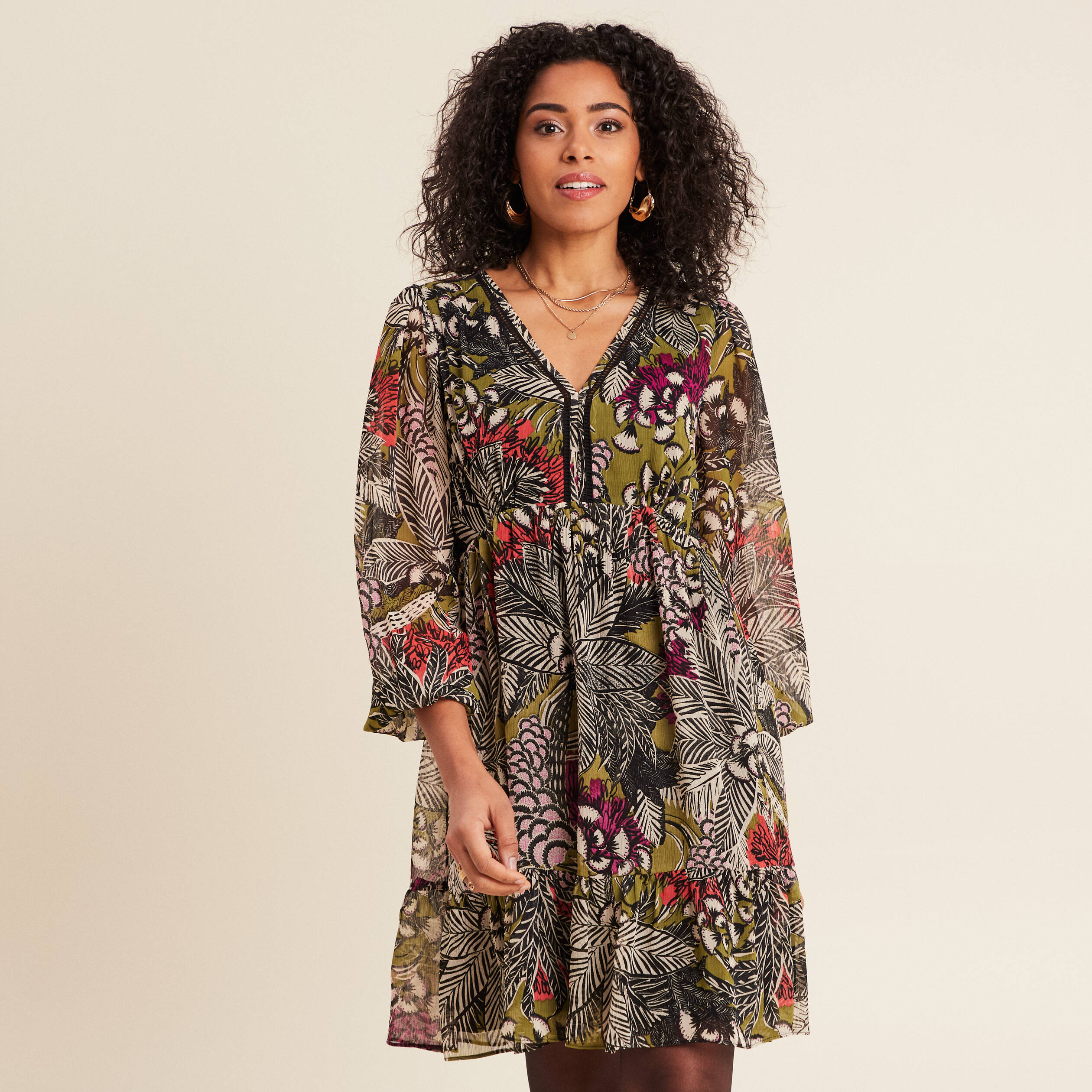 Robe évasée fluide vert femme