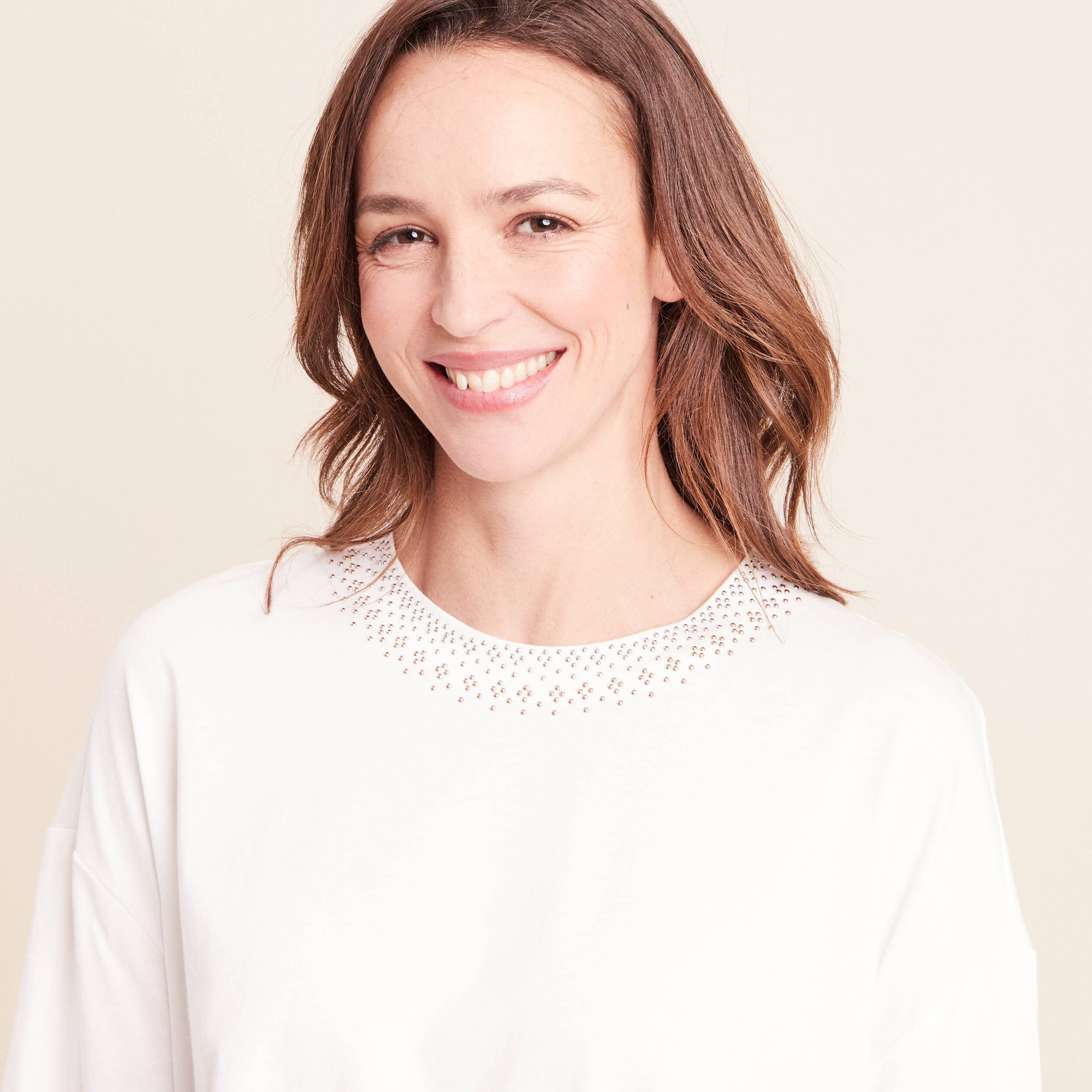 T-shirt coupe droite manches coudes ecru femme
