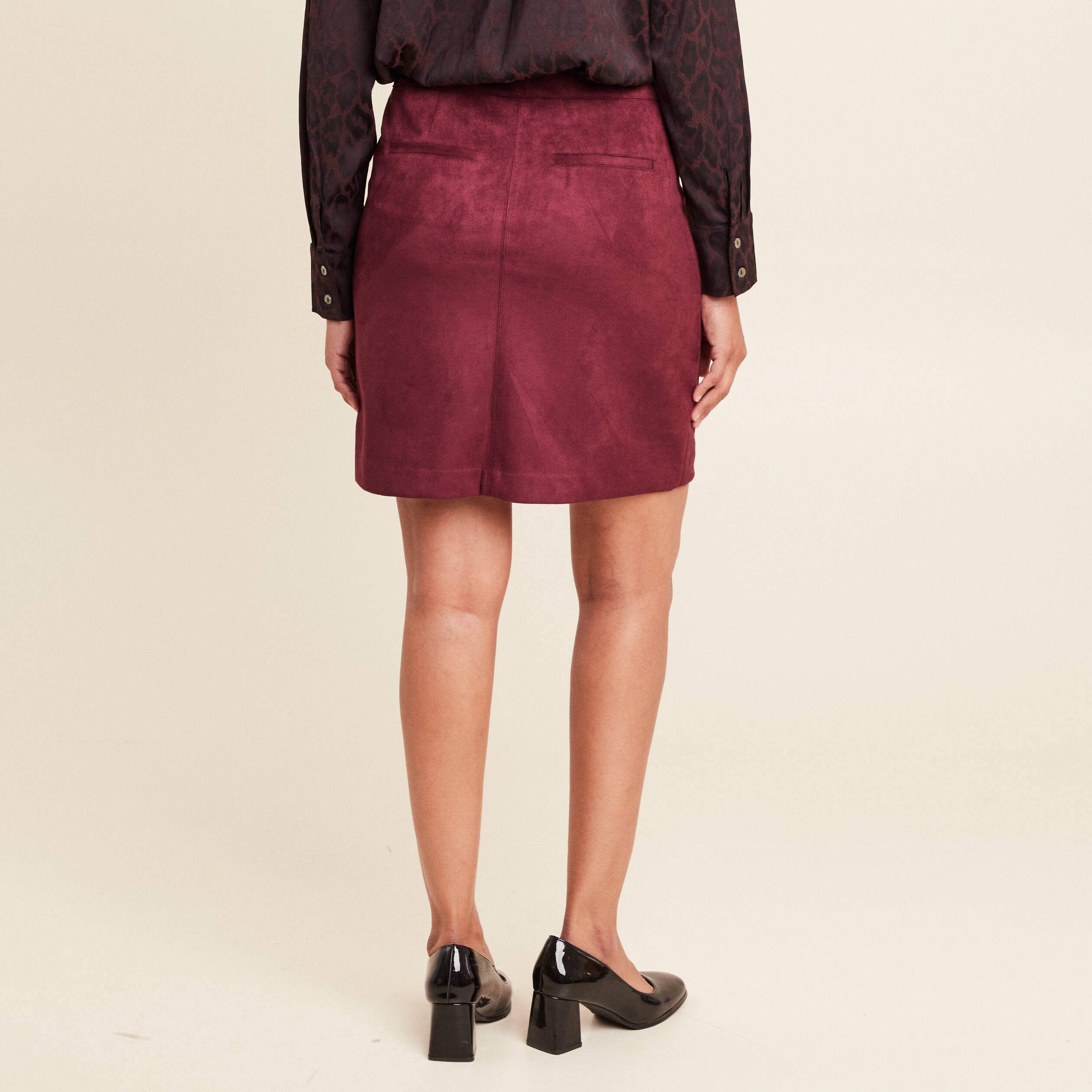 Jupe droite suédine bordeaux femme Vibs