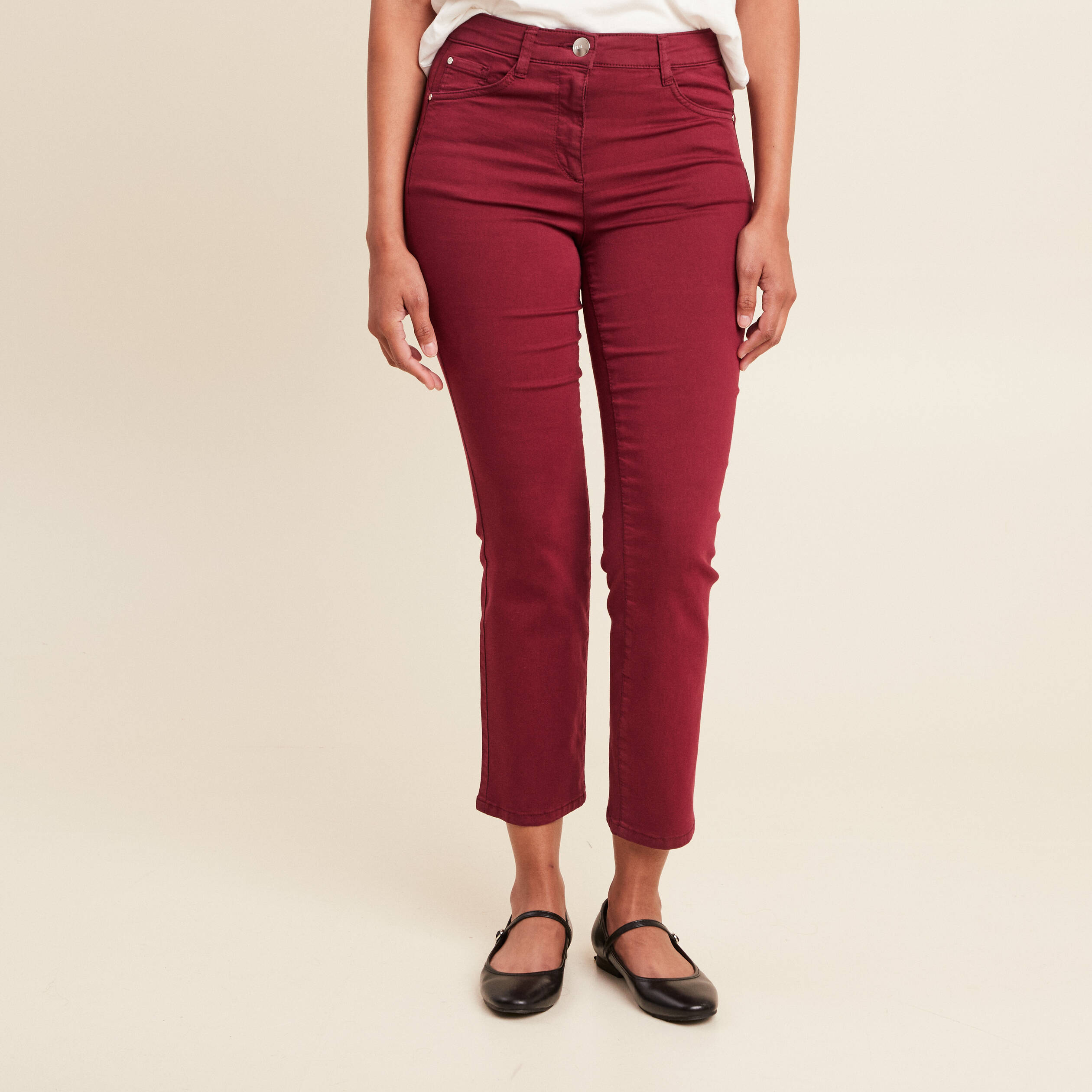 pantalon droit taille haute 78eme bordeaux femme Pantalon droit taille haute 7/8ème bordeaux femme