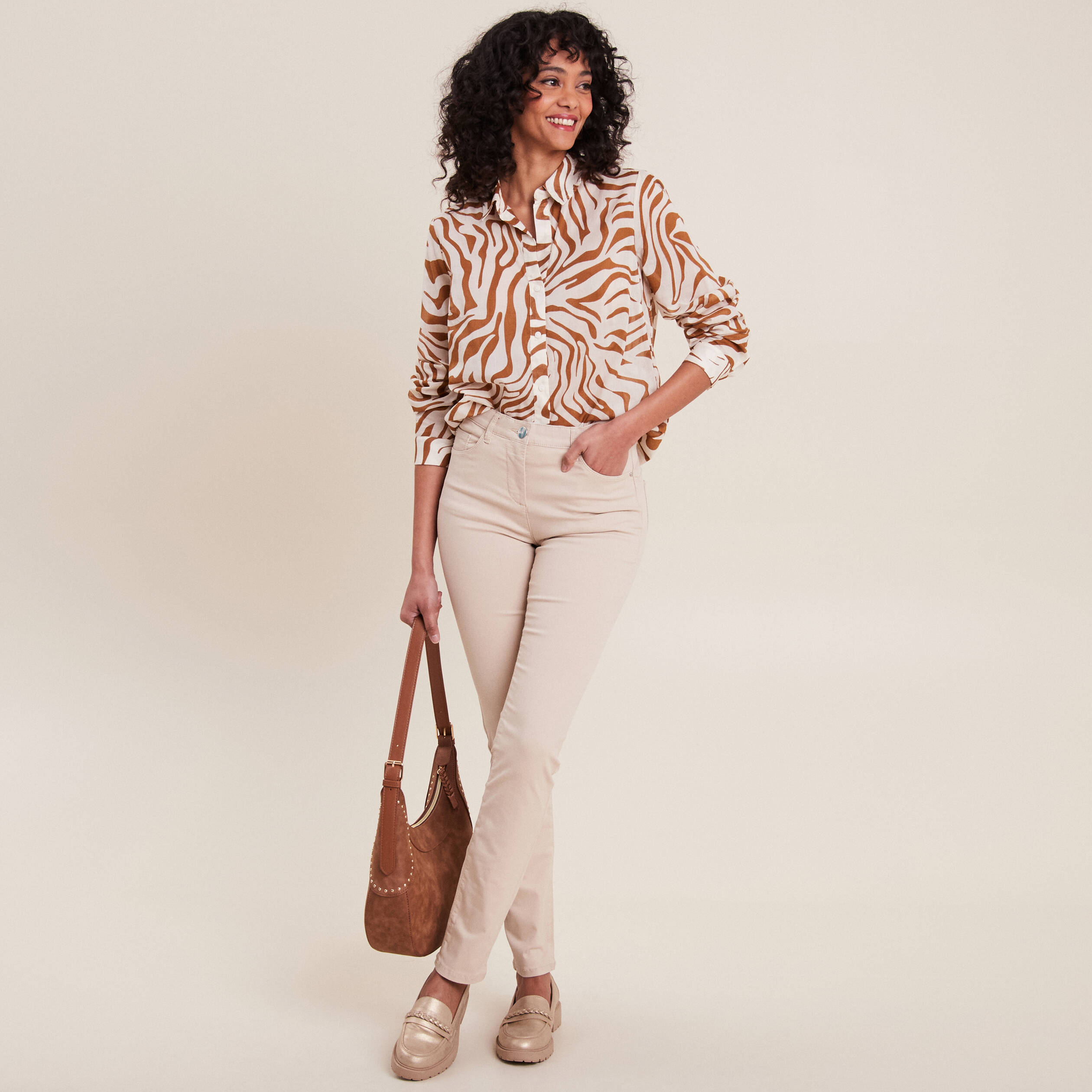 Chemise Toscane Manches Longues Marron – Taille 52, Style Tunique Rock