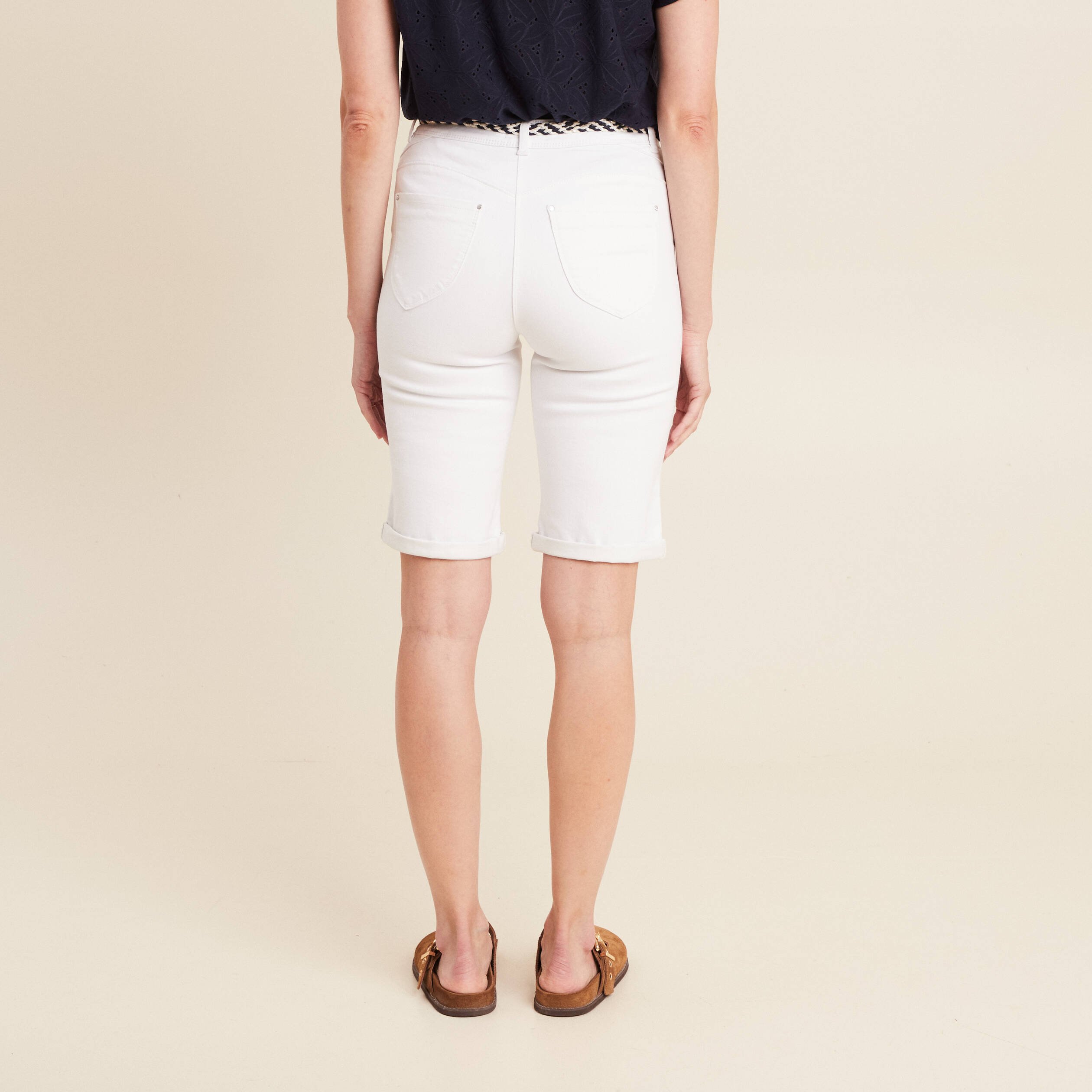 bermuda ajuste ceinture blanc femme Bermuda ajusté ceinturé blanc femme