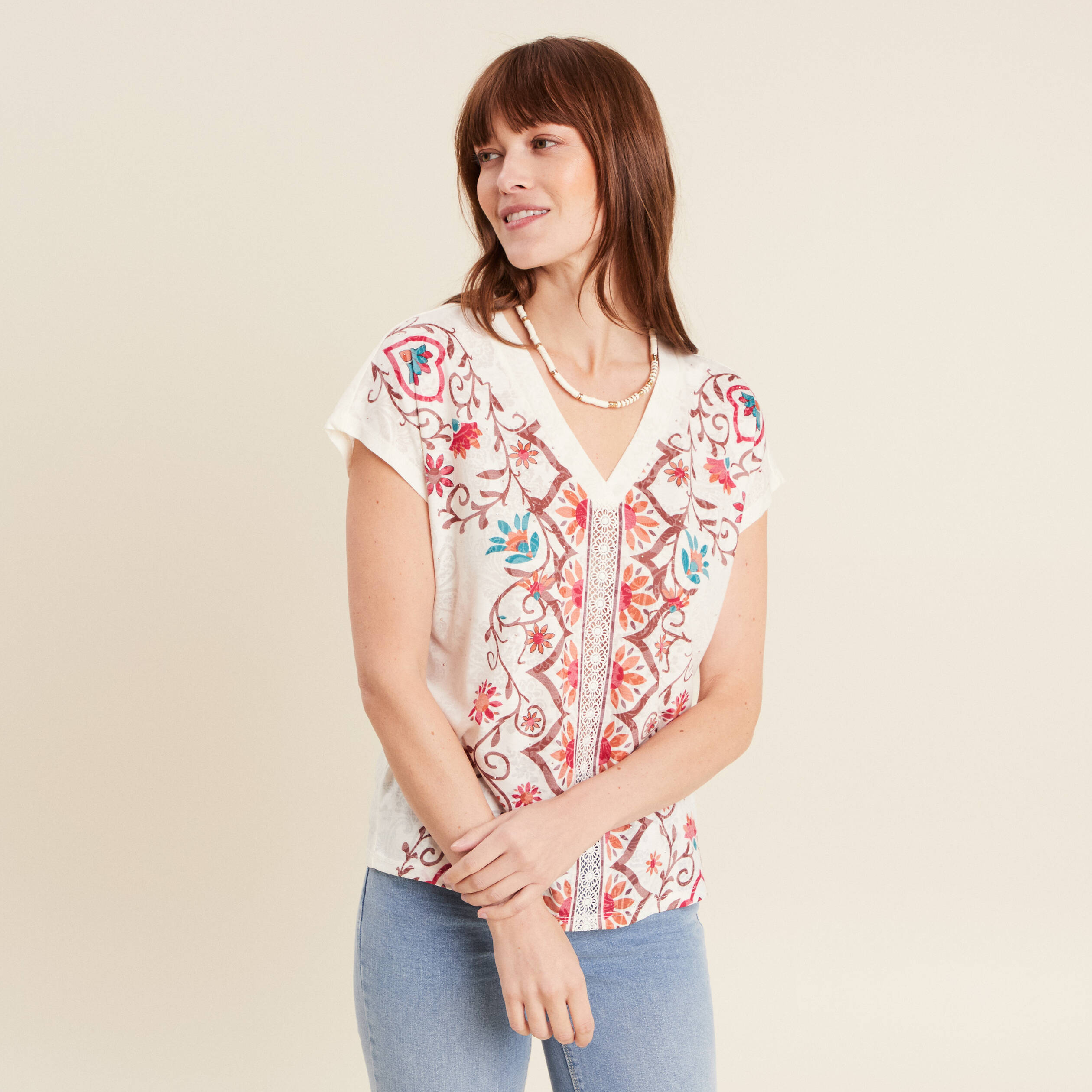 t shirt manches courtes ecru femme T-shirt manches courtes ecru femme