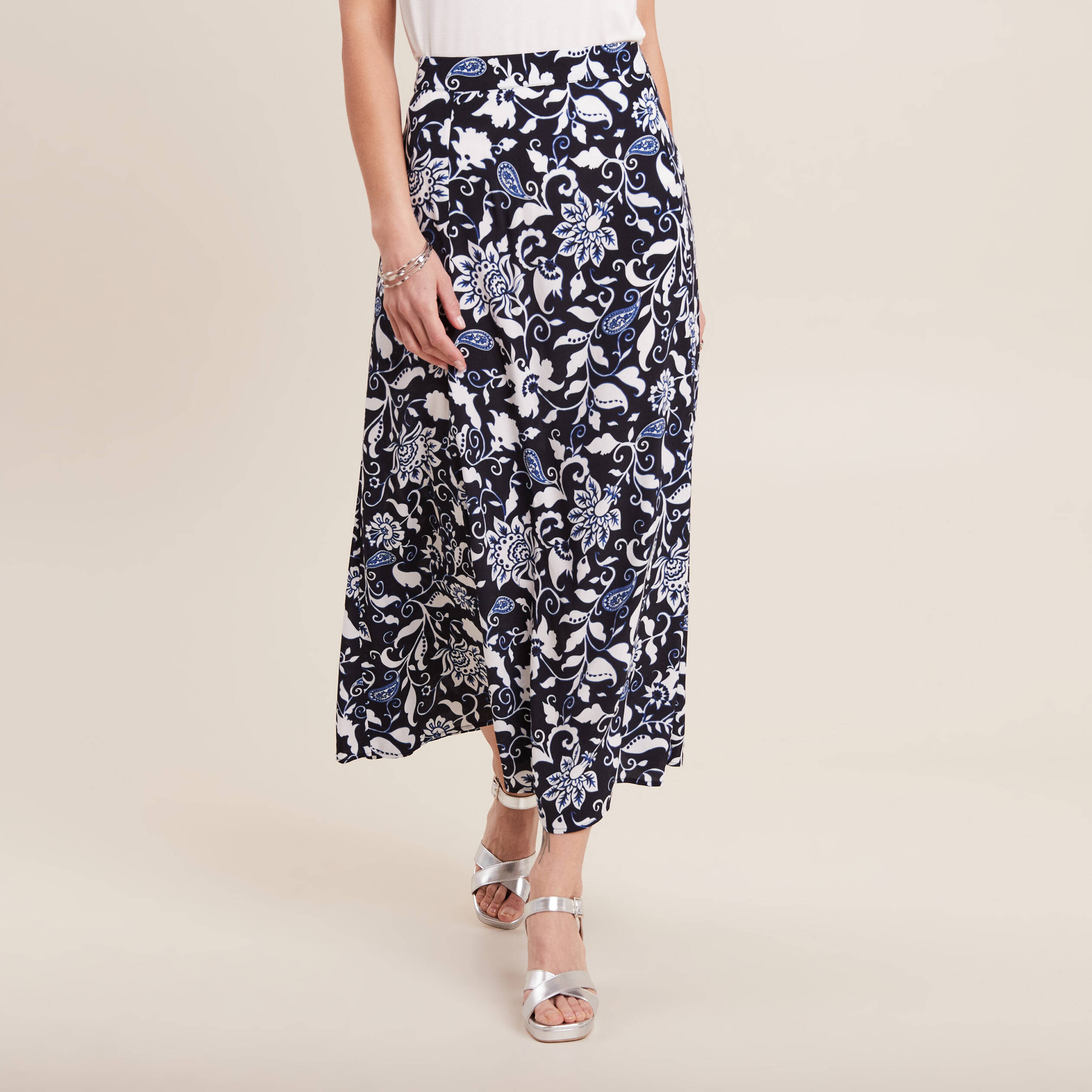 jupe longue evasee bleu fonce femme Jupe longue évasée bleu foncé femme