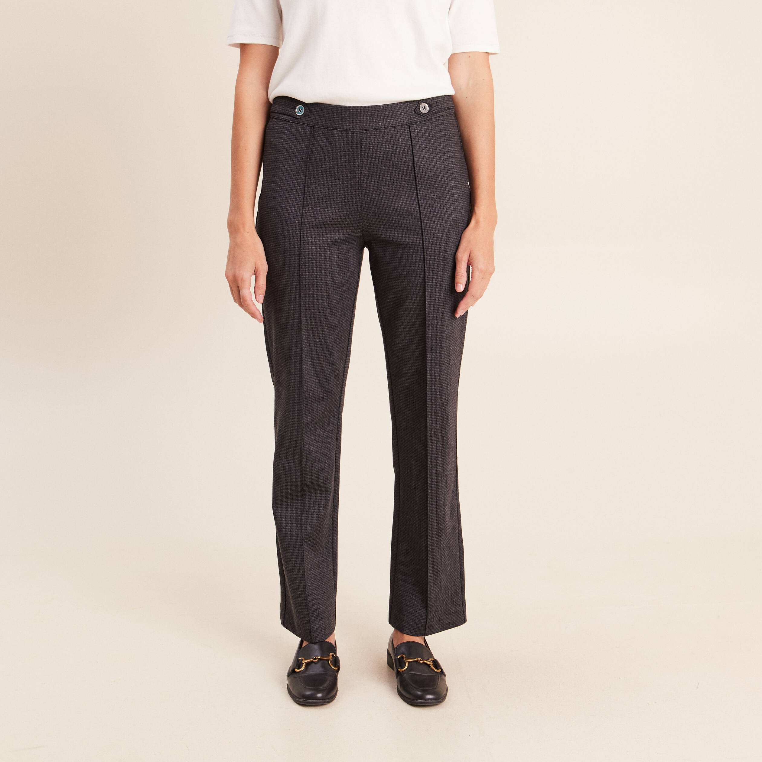 Pantalon vichy taille standard gris anthracite femme