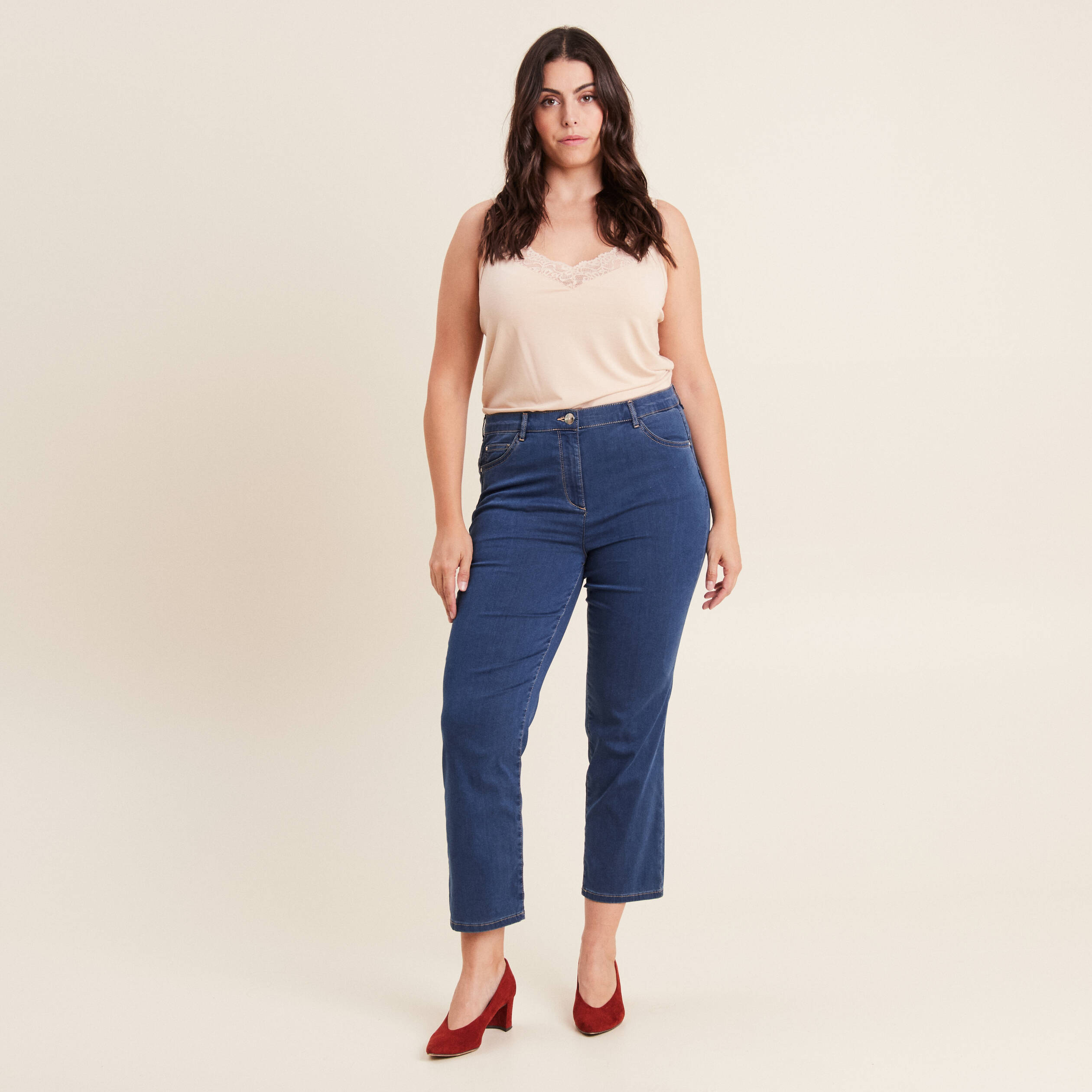jean droit taille haute 78eme denim double stone femme Jean droit taille haute 7/8ème denim double stone femme