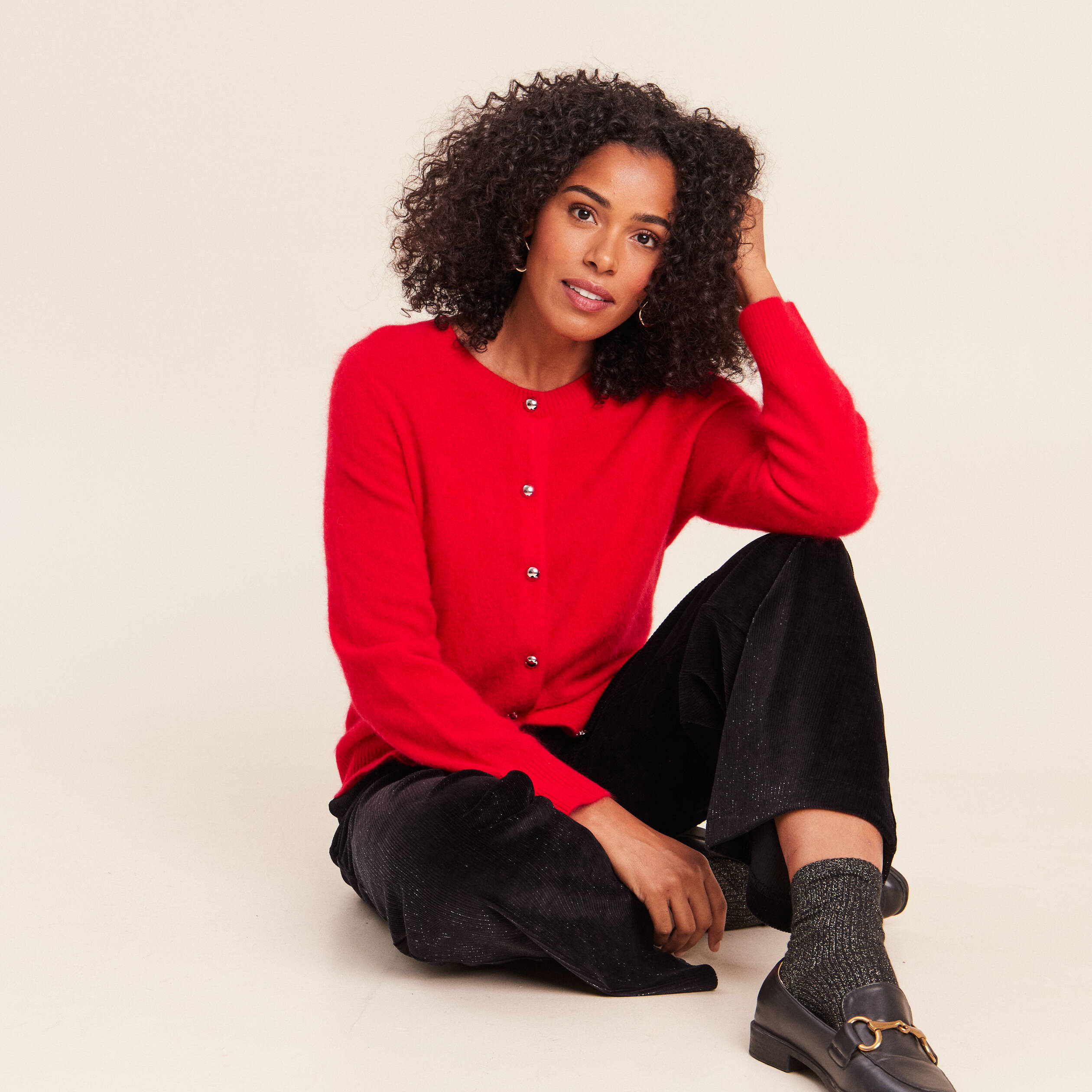 Gilet col rond rouge femme
