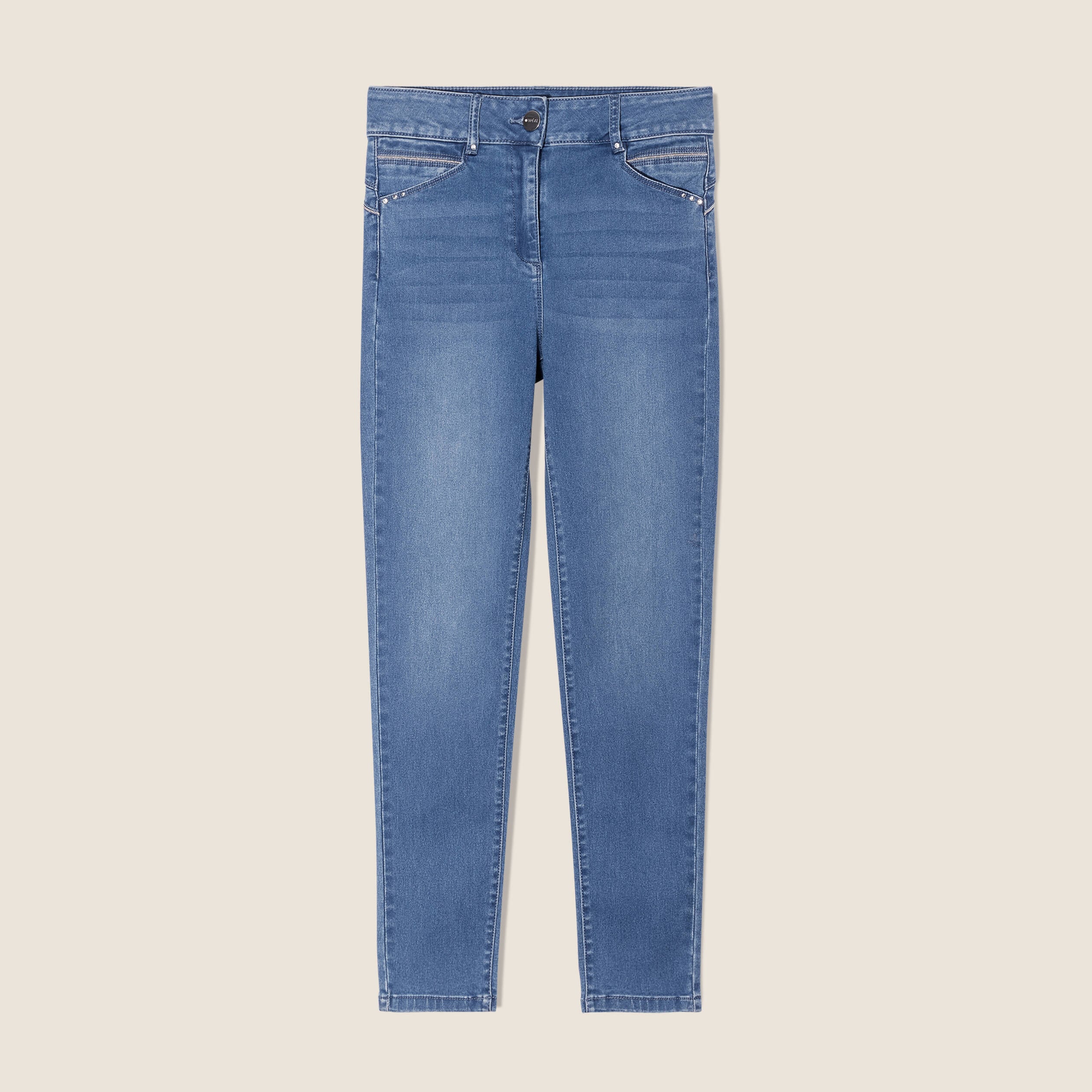 Jean coupe ajust&eacute;e 7/8&egrave;me taille haute denim double stone femme