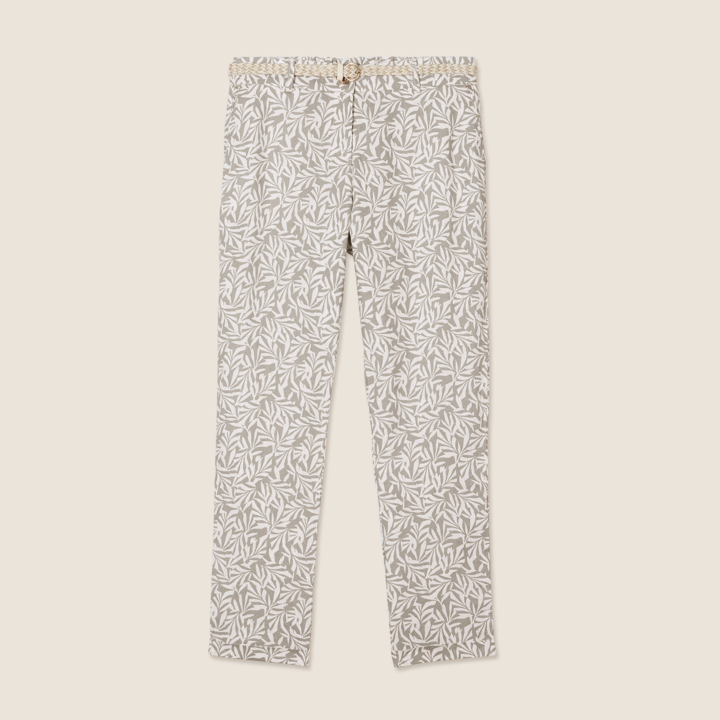 Pantalon coupe chino en lin vert kaki femme