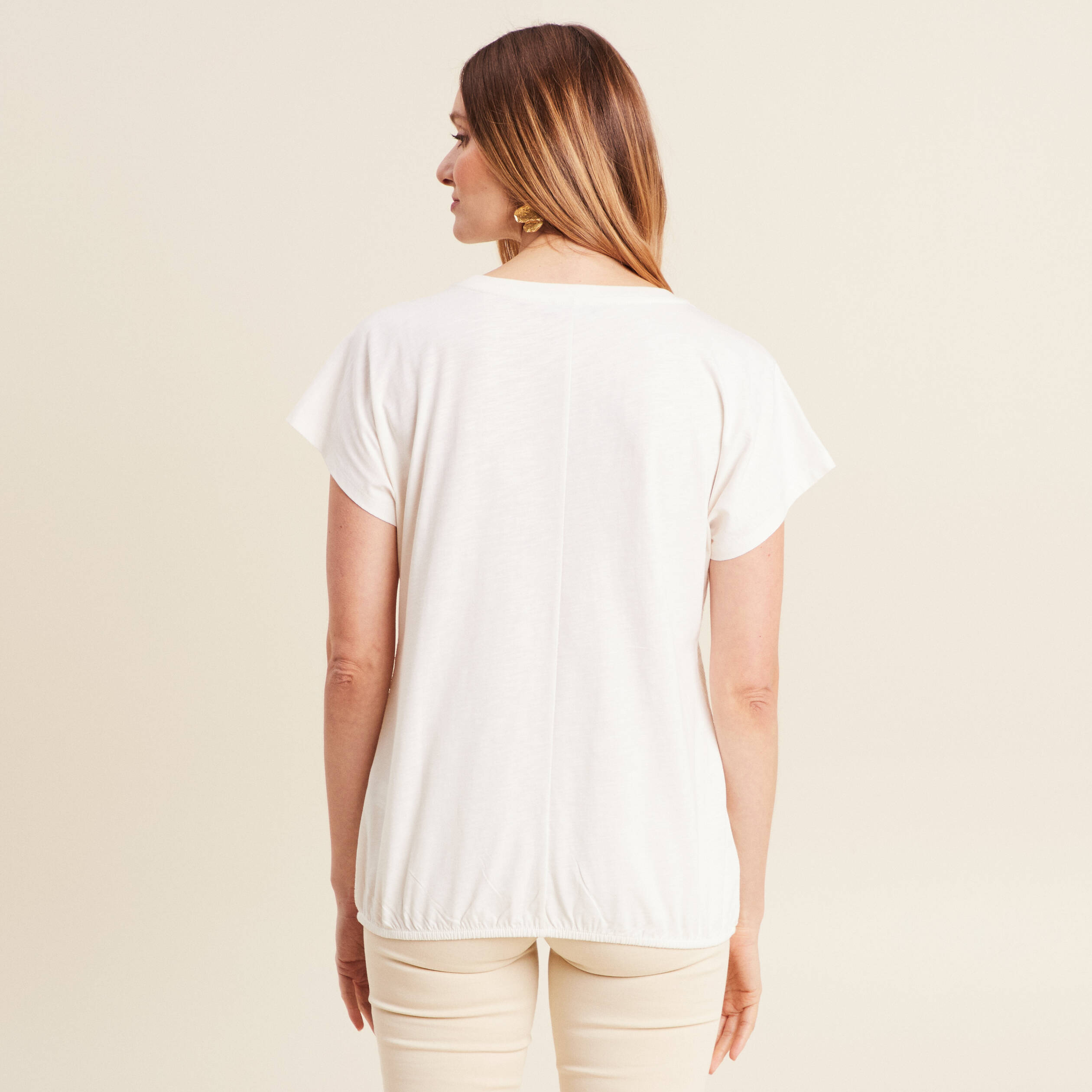 t shirt manches courtes ajoure ecru femme T-shirt manches courtes ajouré ecru femme