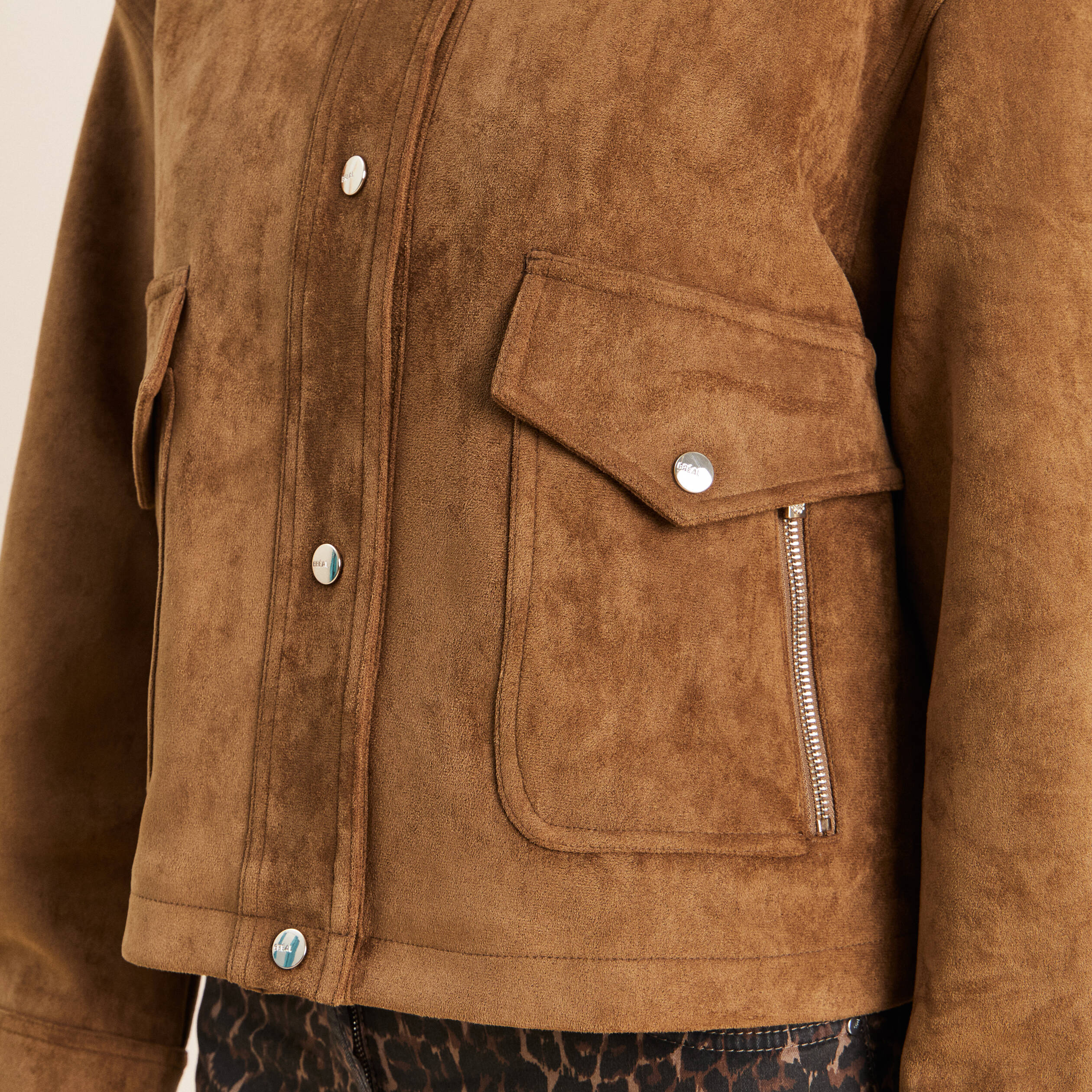 Veste ample col montant doubl&eacute;e marron fonc&eacute; femme