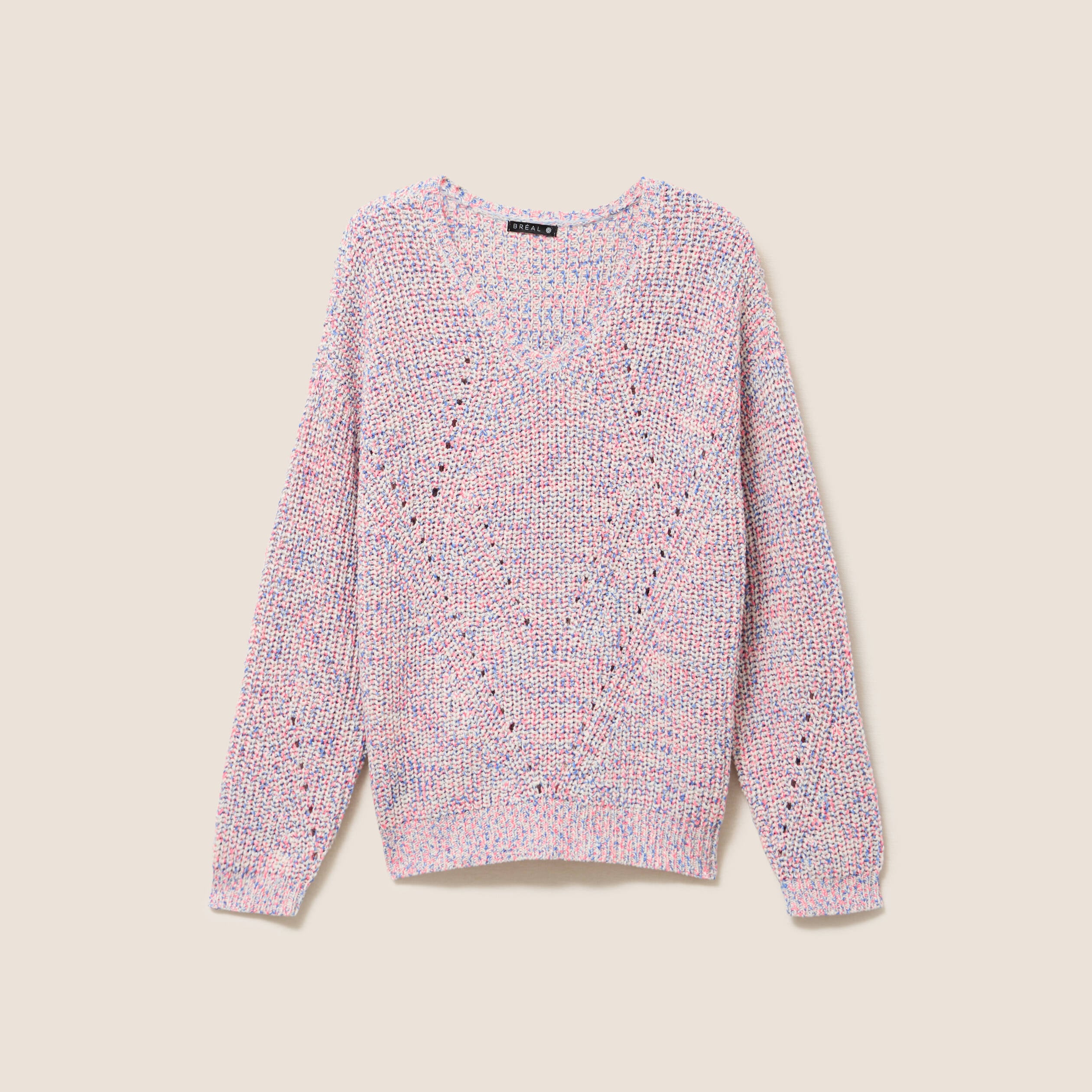 Pull droit long col v manches longues rose fushia femme