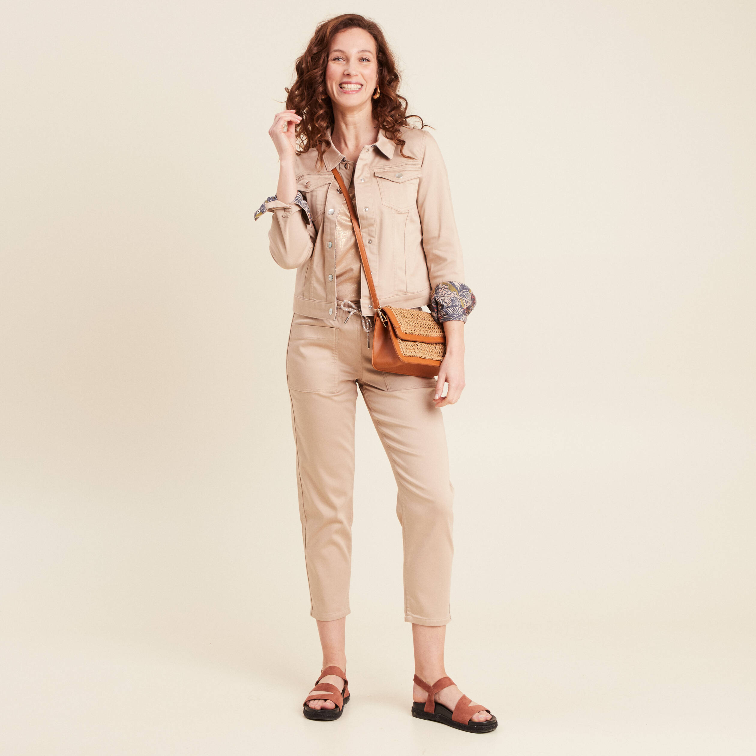 pantalon droit reversible taupe femme Pantalon droit réversible taupe femme