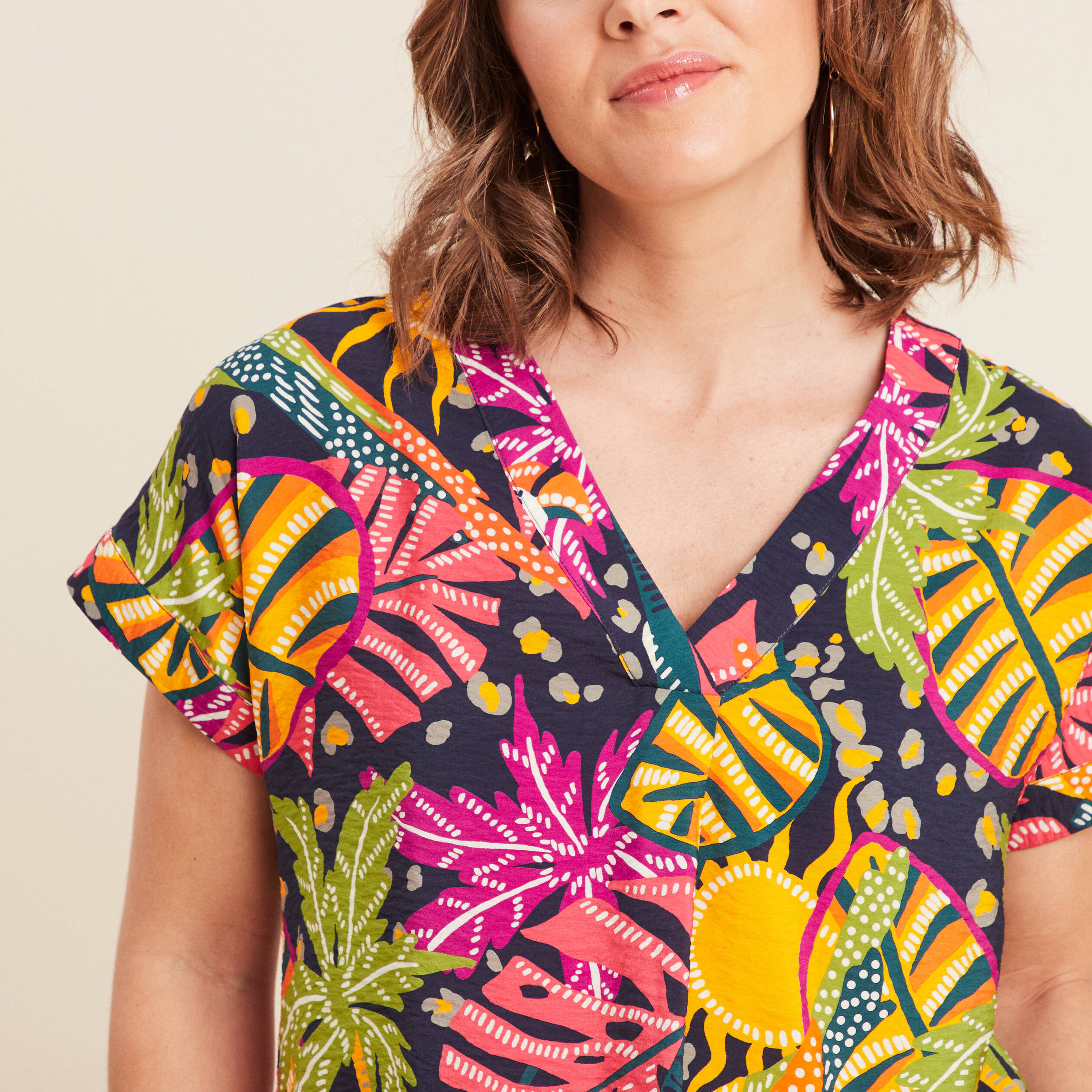 blouse ample manches courtes multicolore femme Blouse ample manches courtes multicolore femme