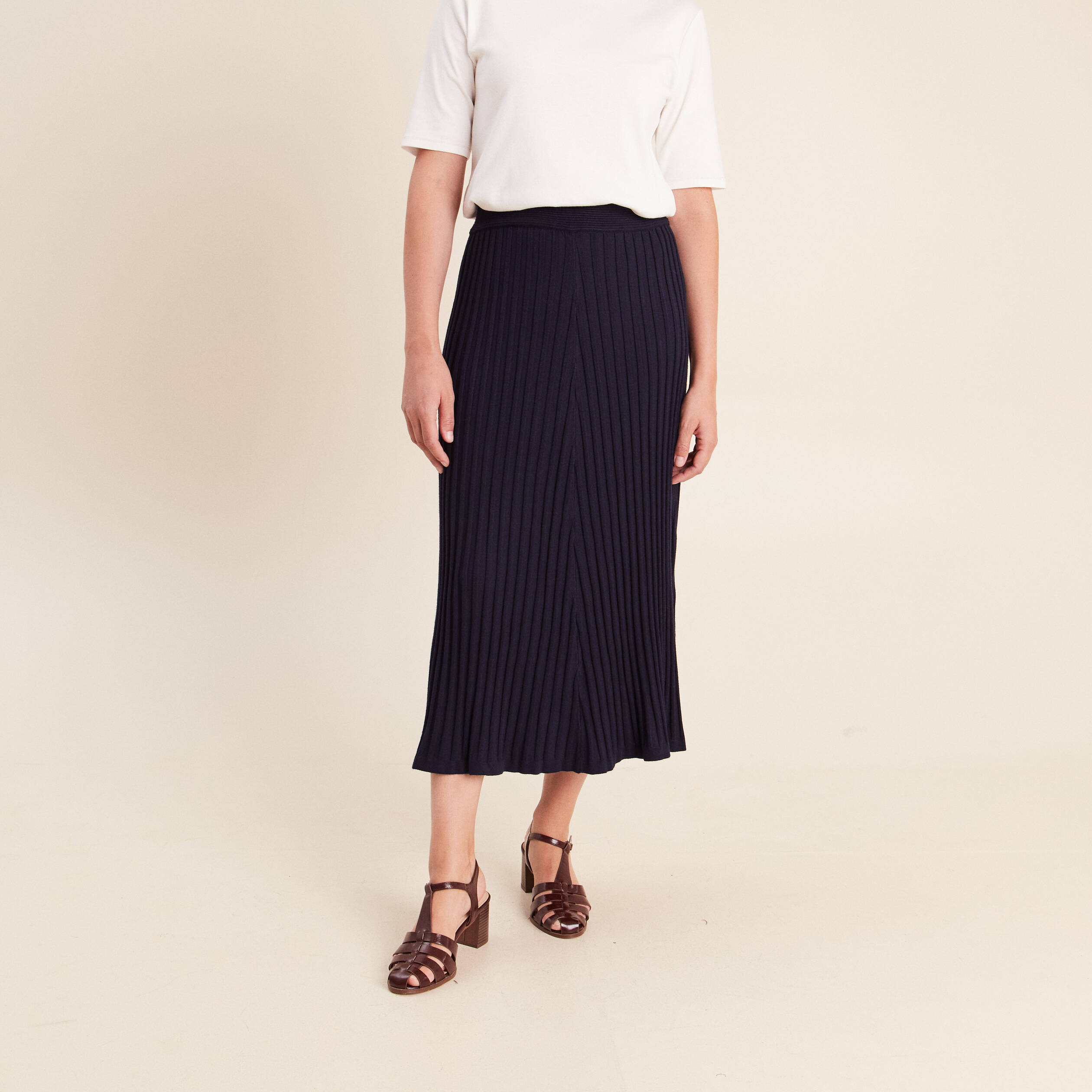 Jupe en maille bleu marine femme