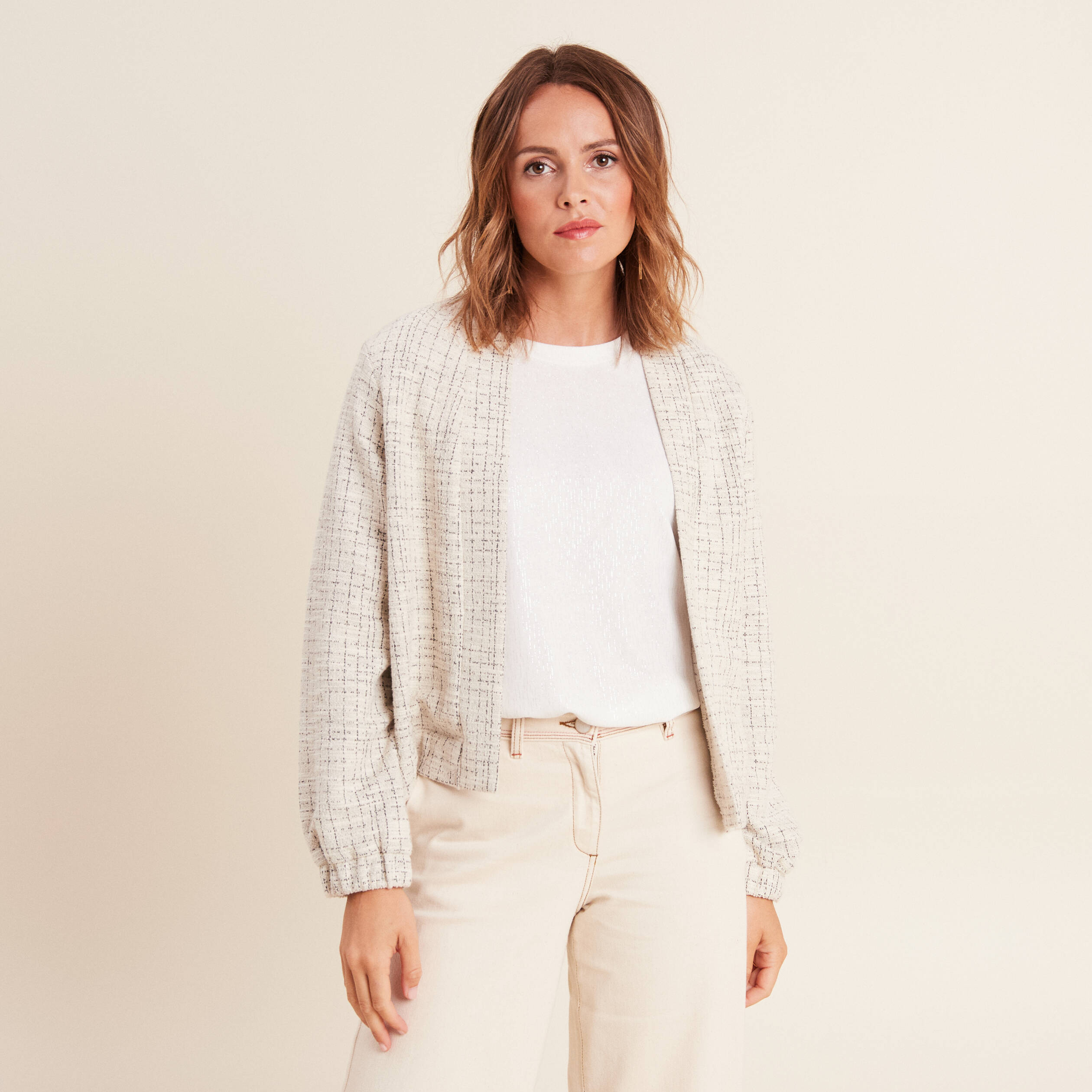 veste droite col chale blanc femme Veste droite col châle blanc femme