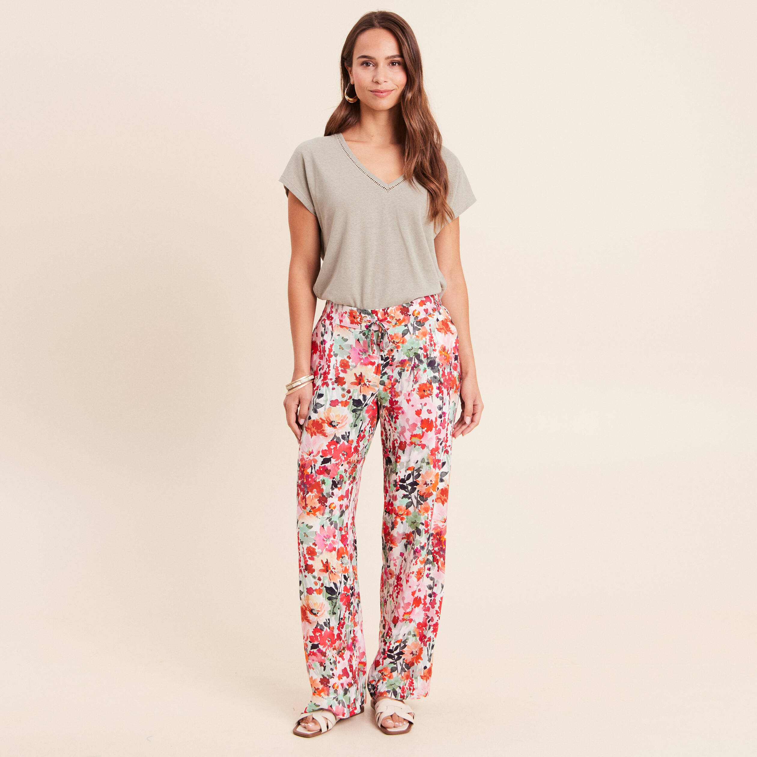 Pantalon large taille standard multicolore femme
