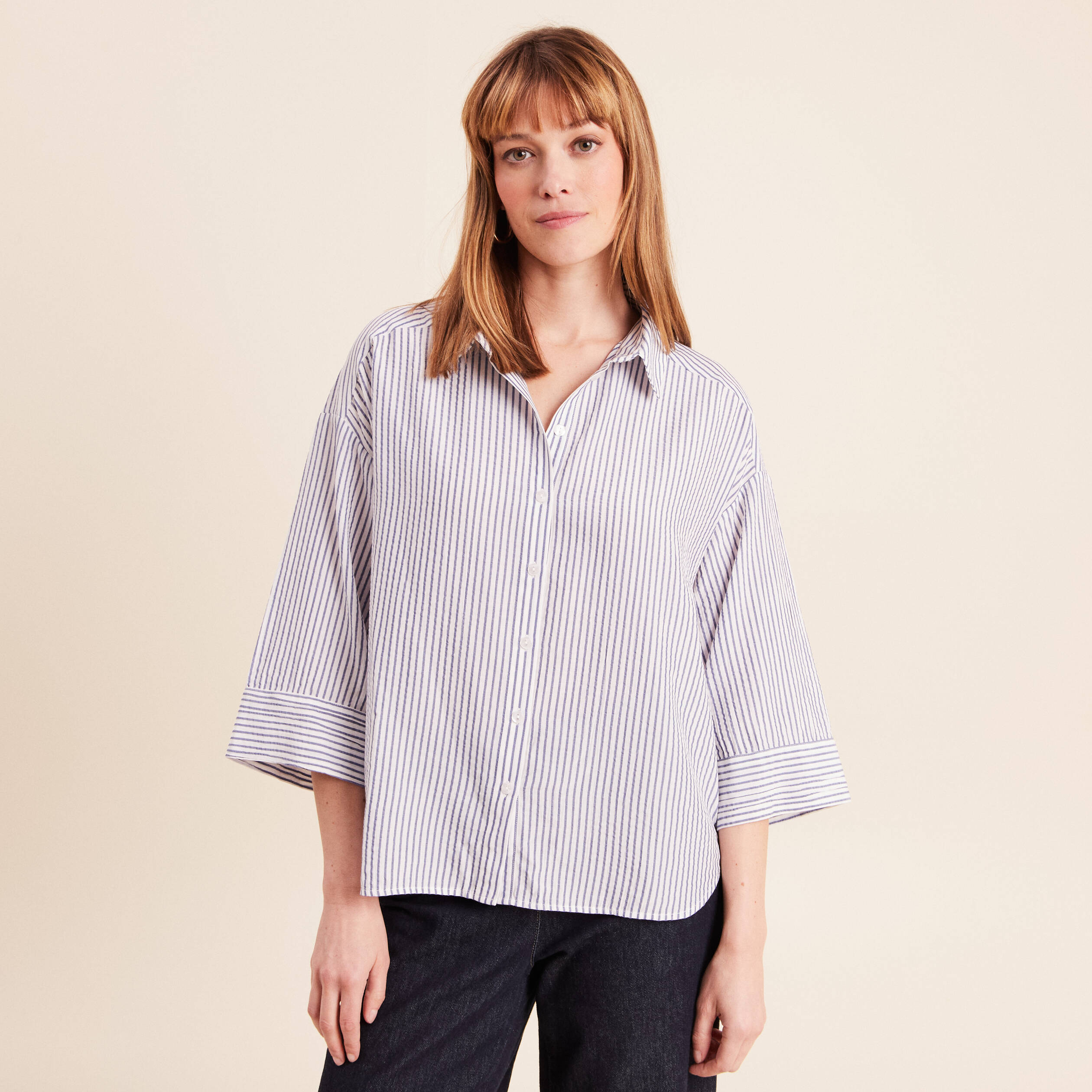 Chemise ample manches 3/4 fluide multicolore femme