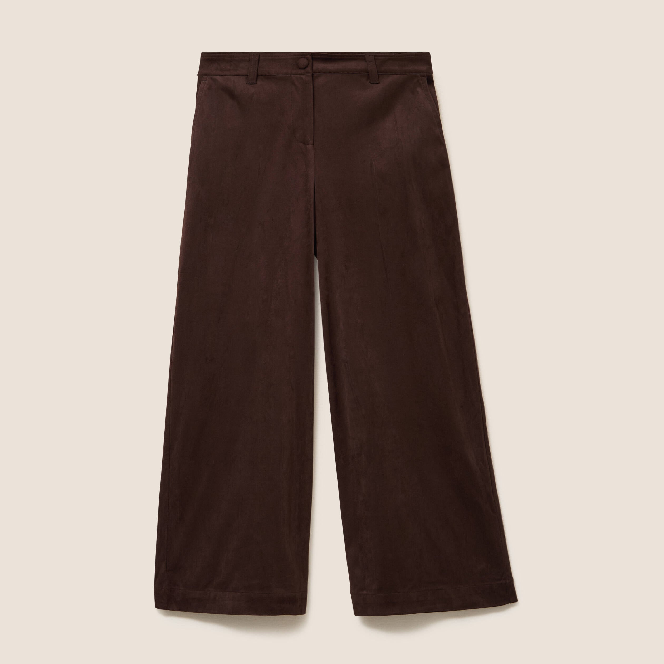 Pantalon large 7/8&egrave;me aspect daim marron fonc&eacute; femme