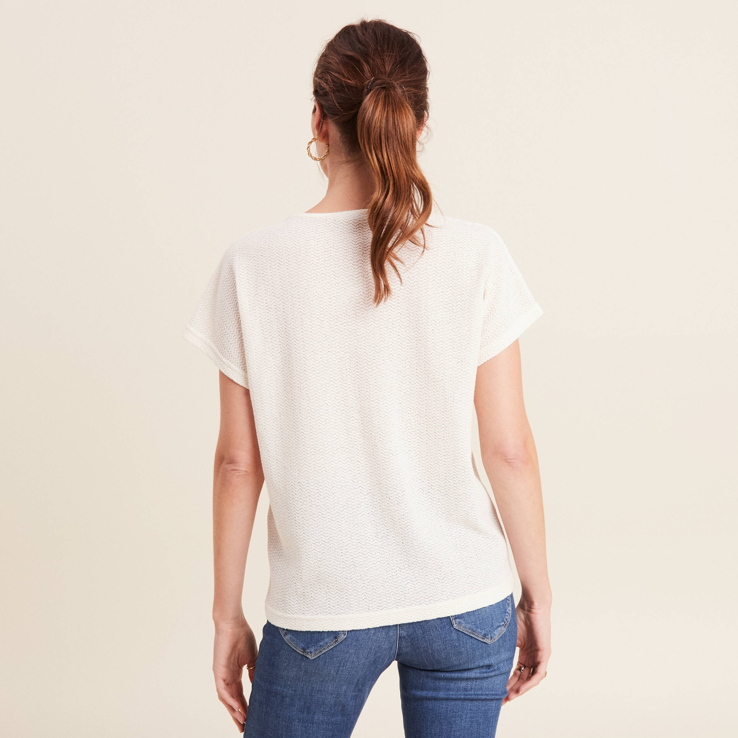 t shirt manches courtes ecru femme T-shirt manches courtes ecru femme