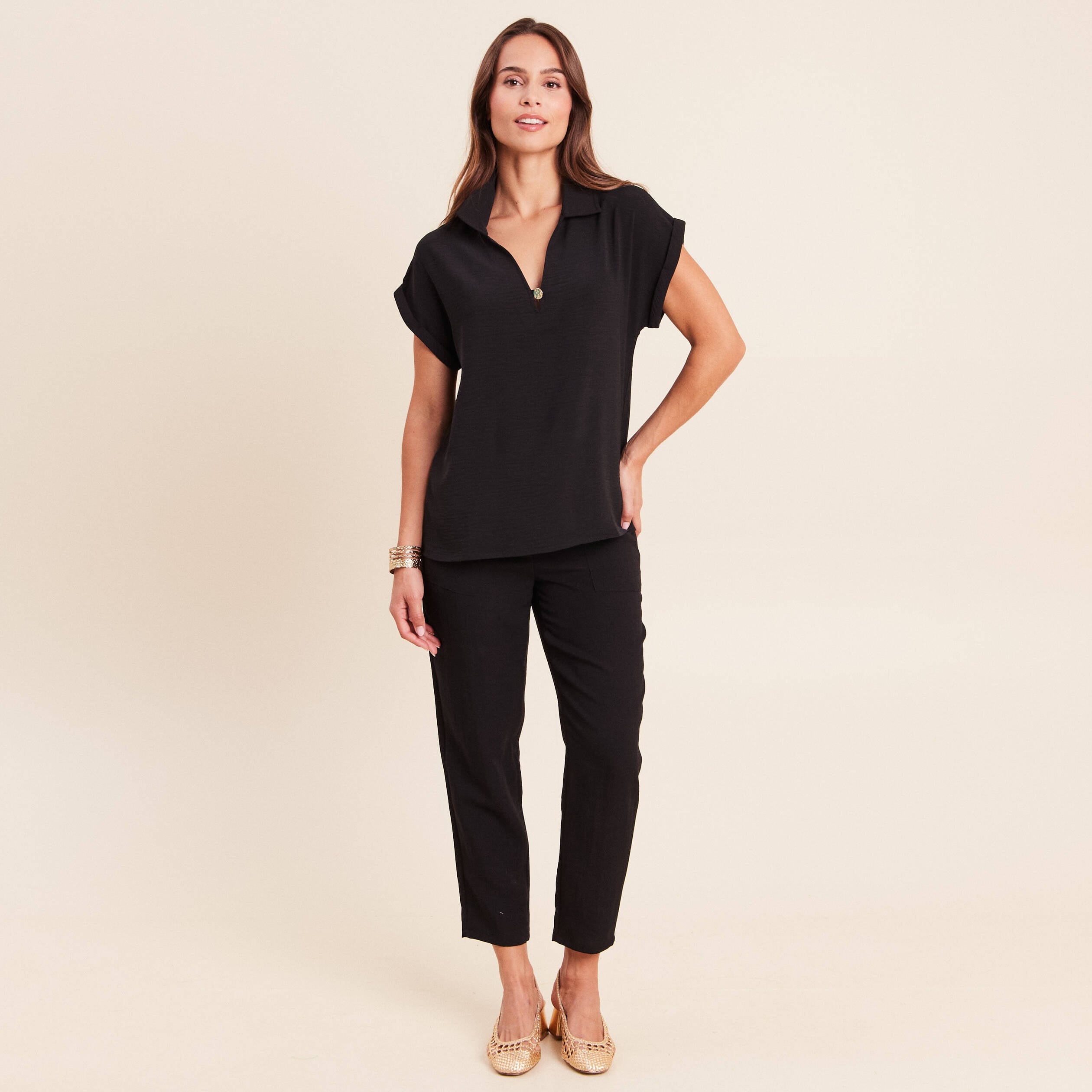 Blouse manches courtes noir femme