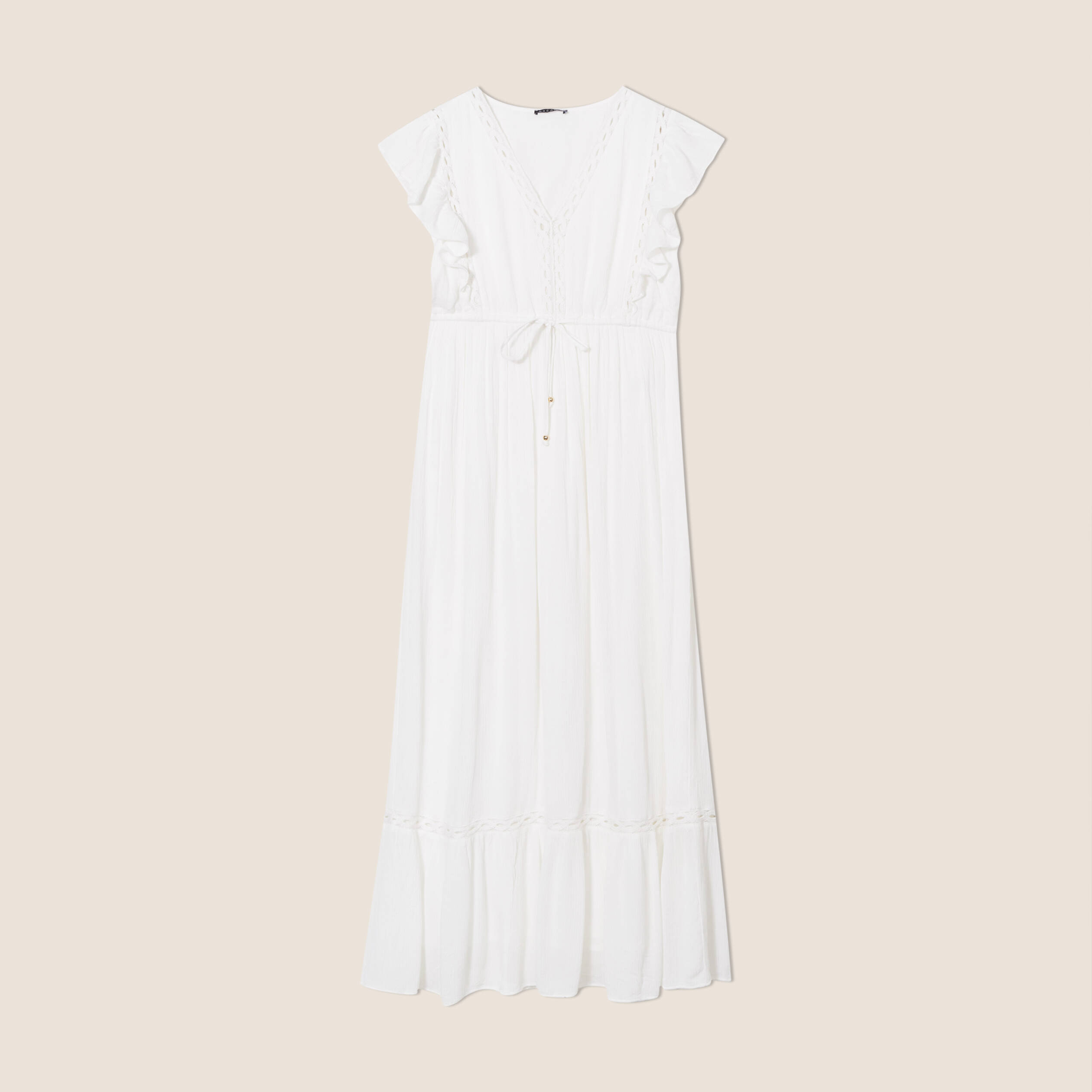 robe longue evasee a volants ecru femme Robe longue évasée à volants ecru femme