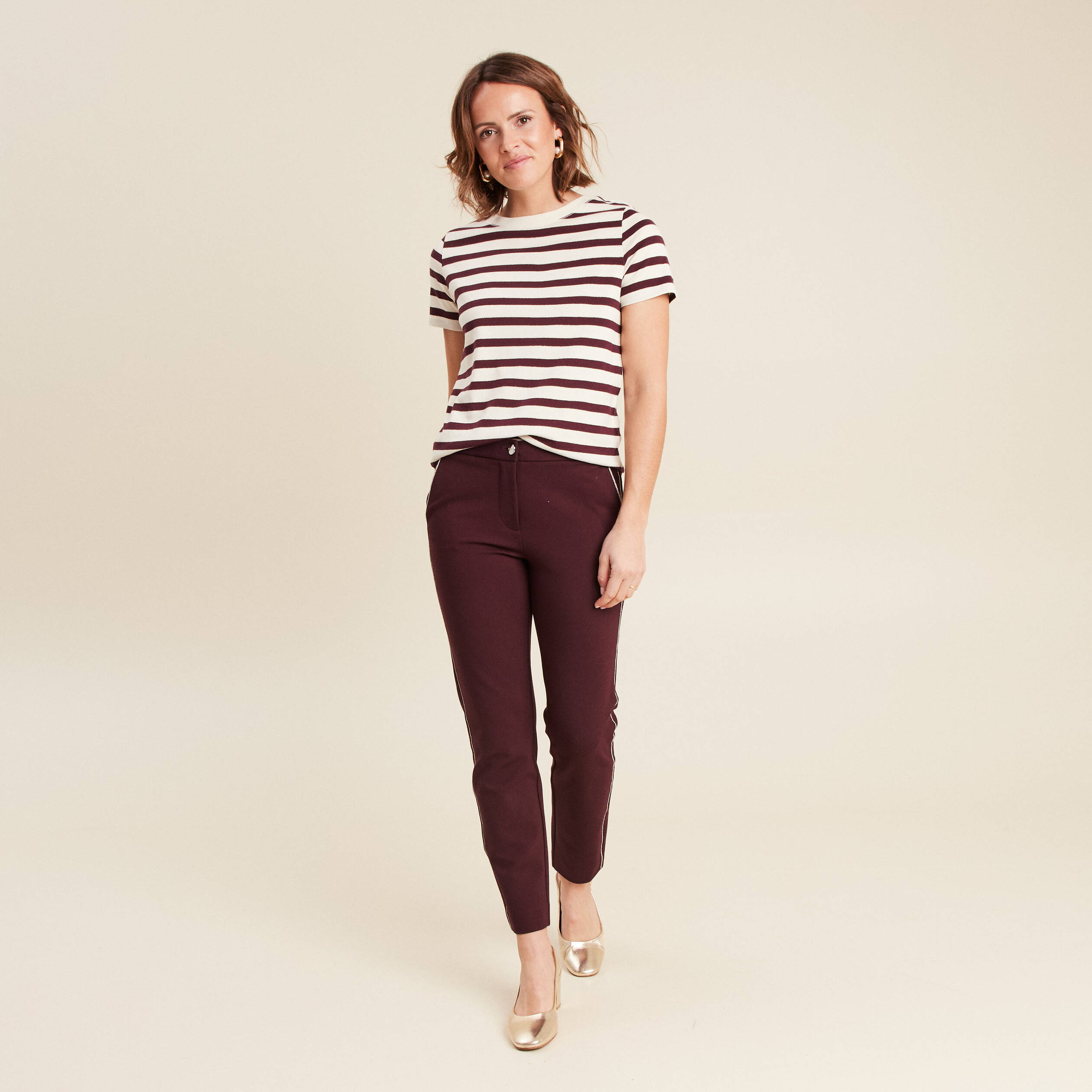 pantalon chino ajuste 78eme bordeaux femme Pantalon chino ajusté 7/8ème bordeaux femme