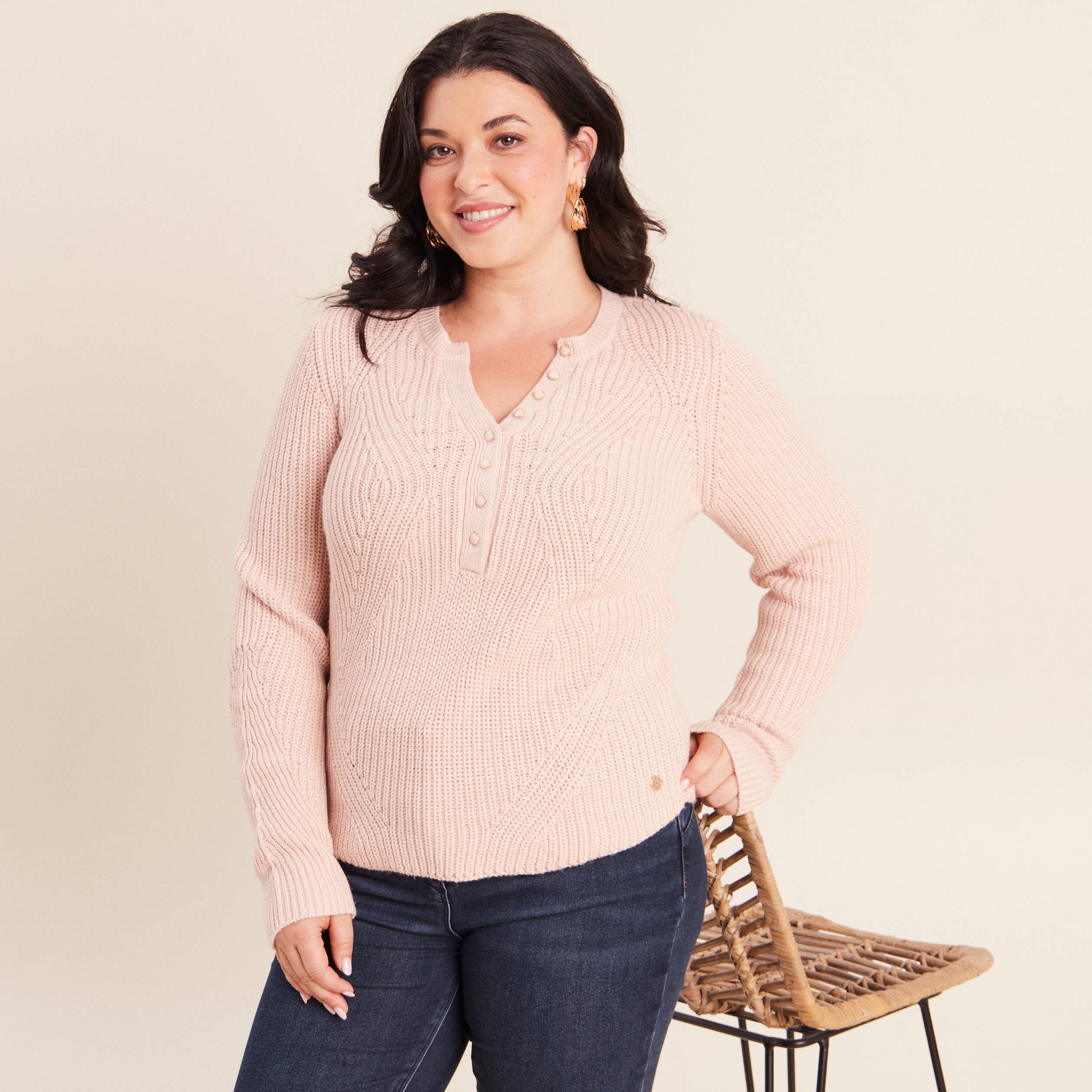 Pull manches longues vieux rose femme