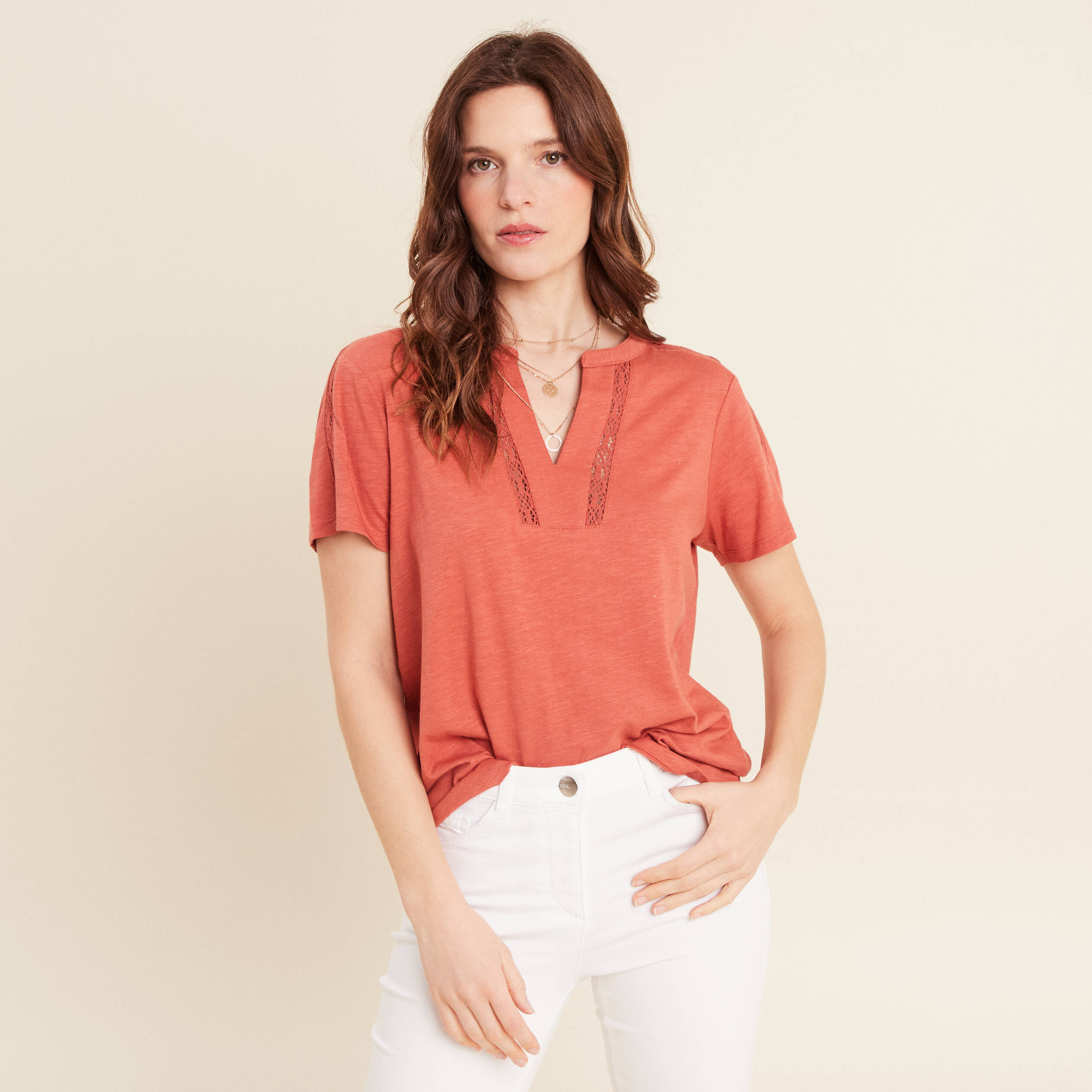 t shirt manches courtes vieux rose femme T-shirt manches courtes vieux rose femme