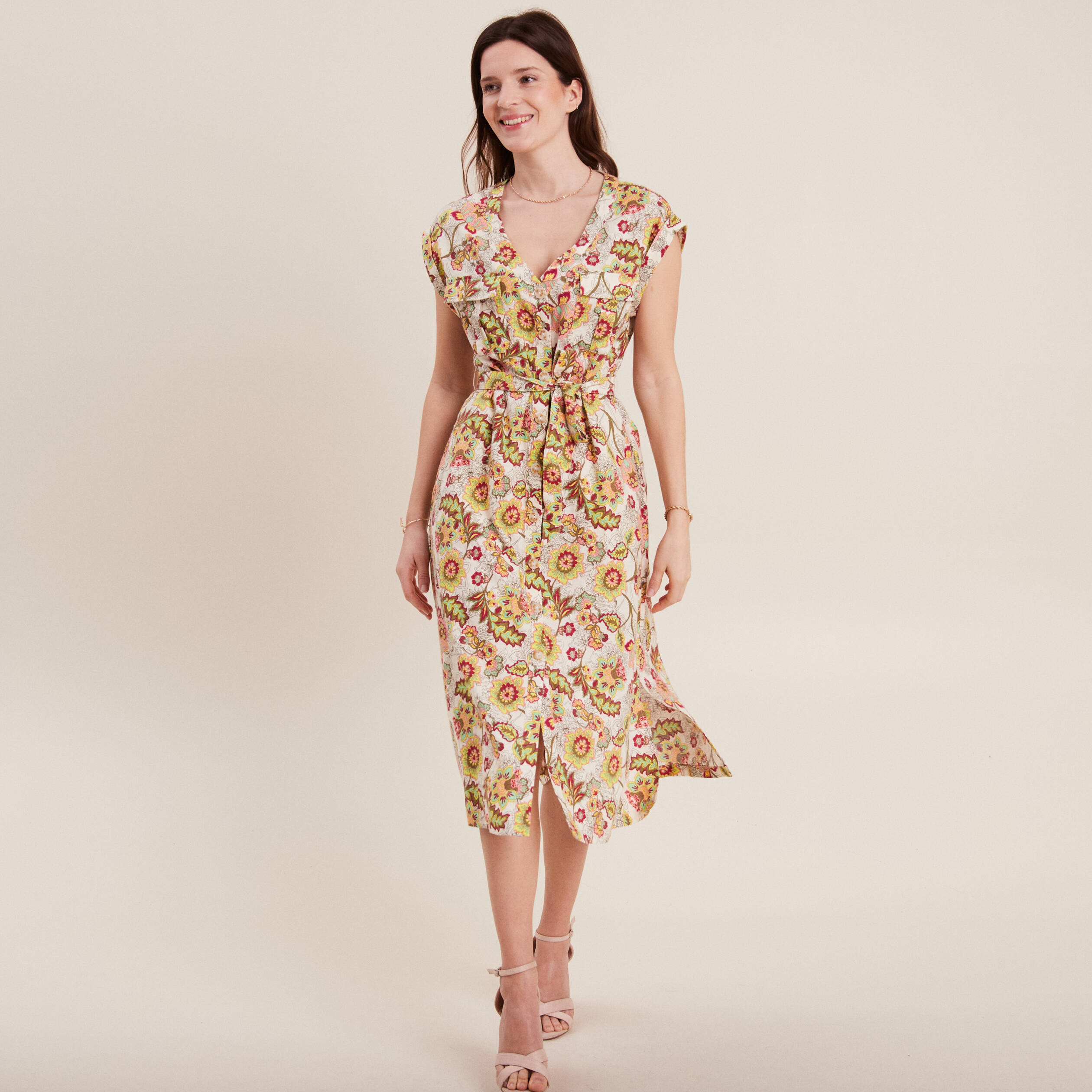 Robe chemise boutonn&eacute;e blanc femme