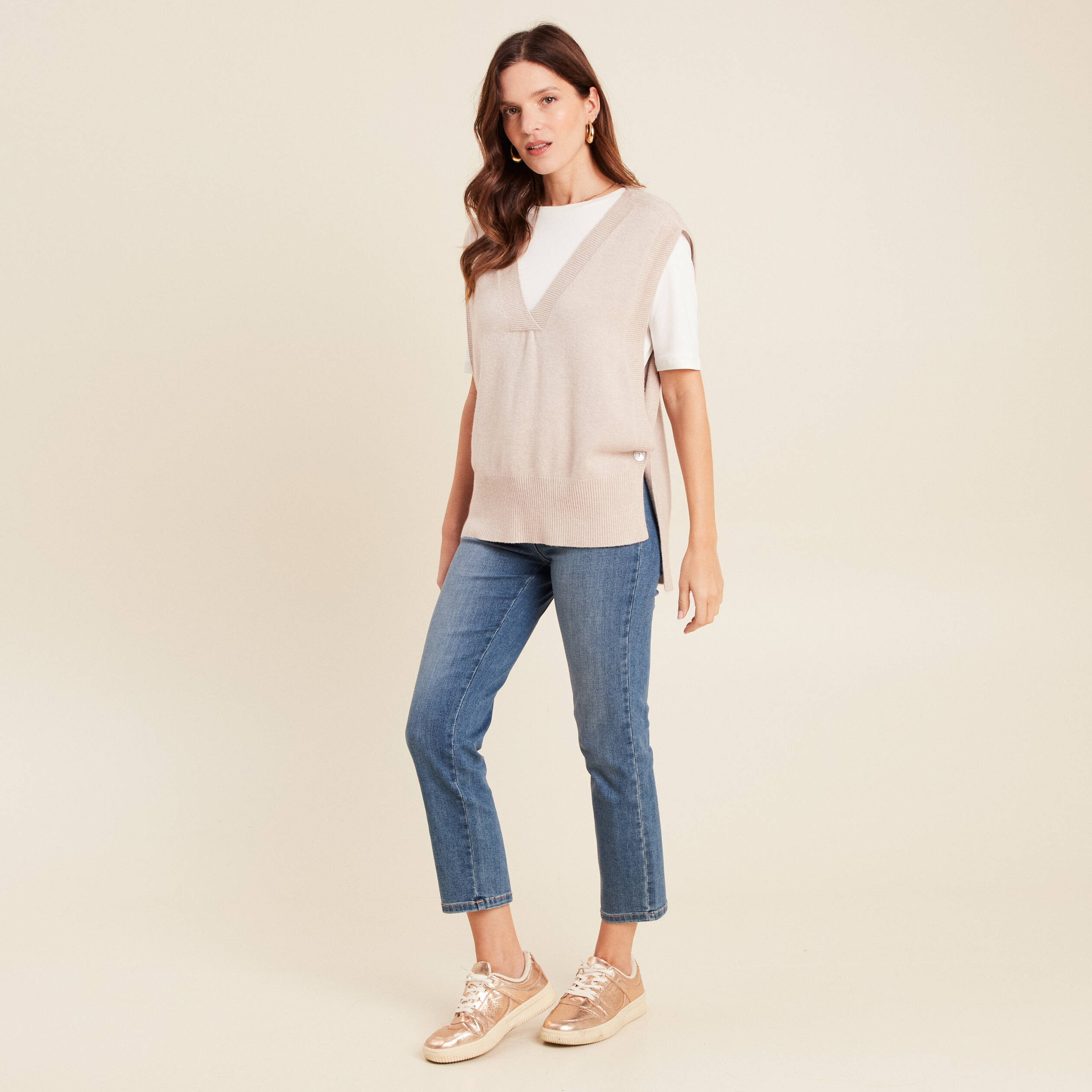 pull sans manches creme femme Pull sans manches creme femme