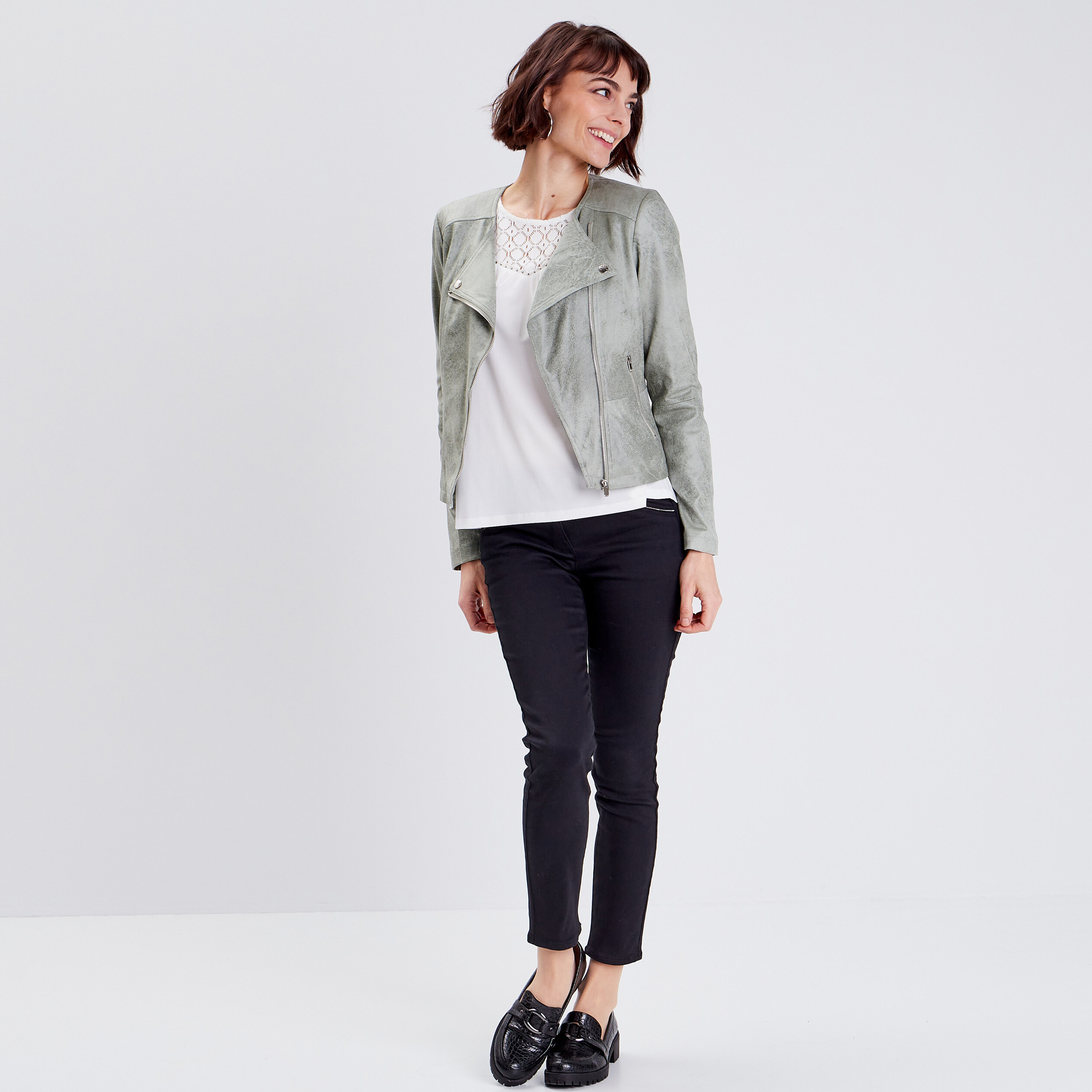 veste droite zippee vert clair femme Veste droite zippée vert clair femme