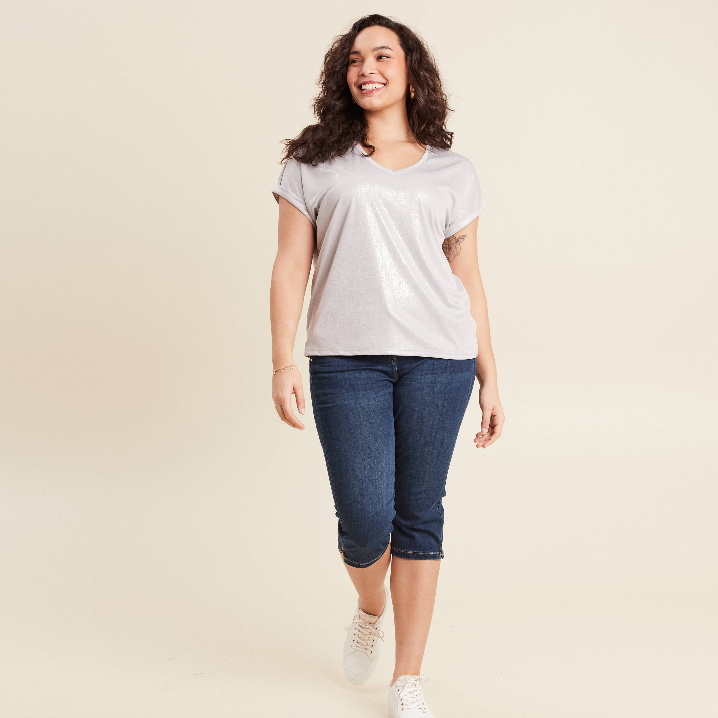 pantacourt droit en jean denim brut femme Pantacourt droit en jean denim brut femme