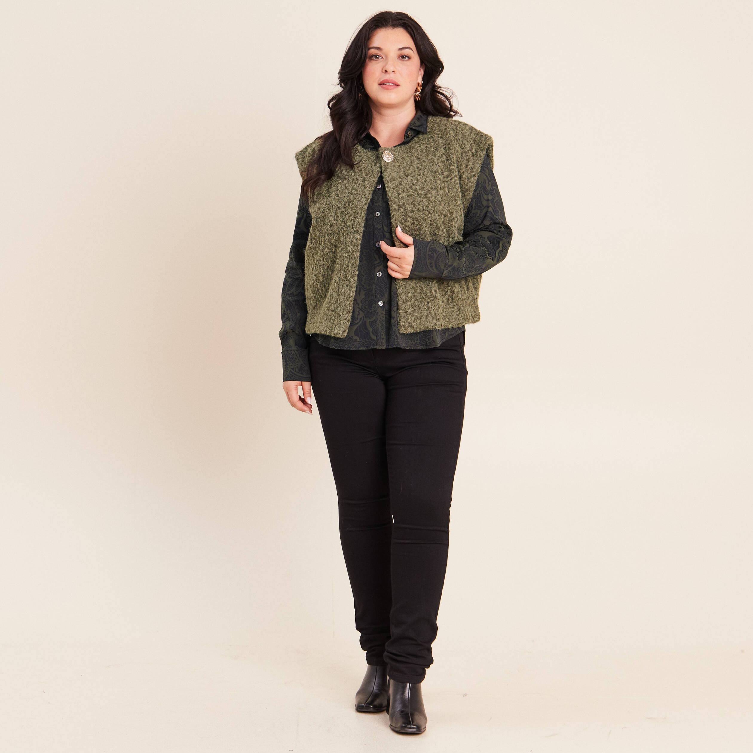 Gilet ample sans manches vert kaki femme