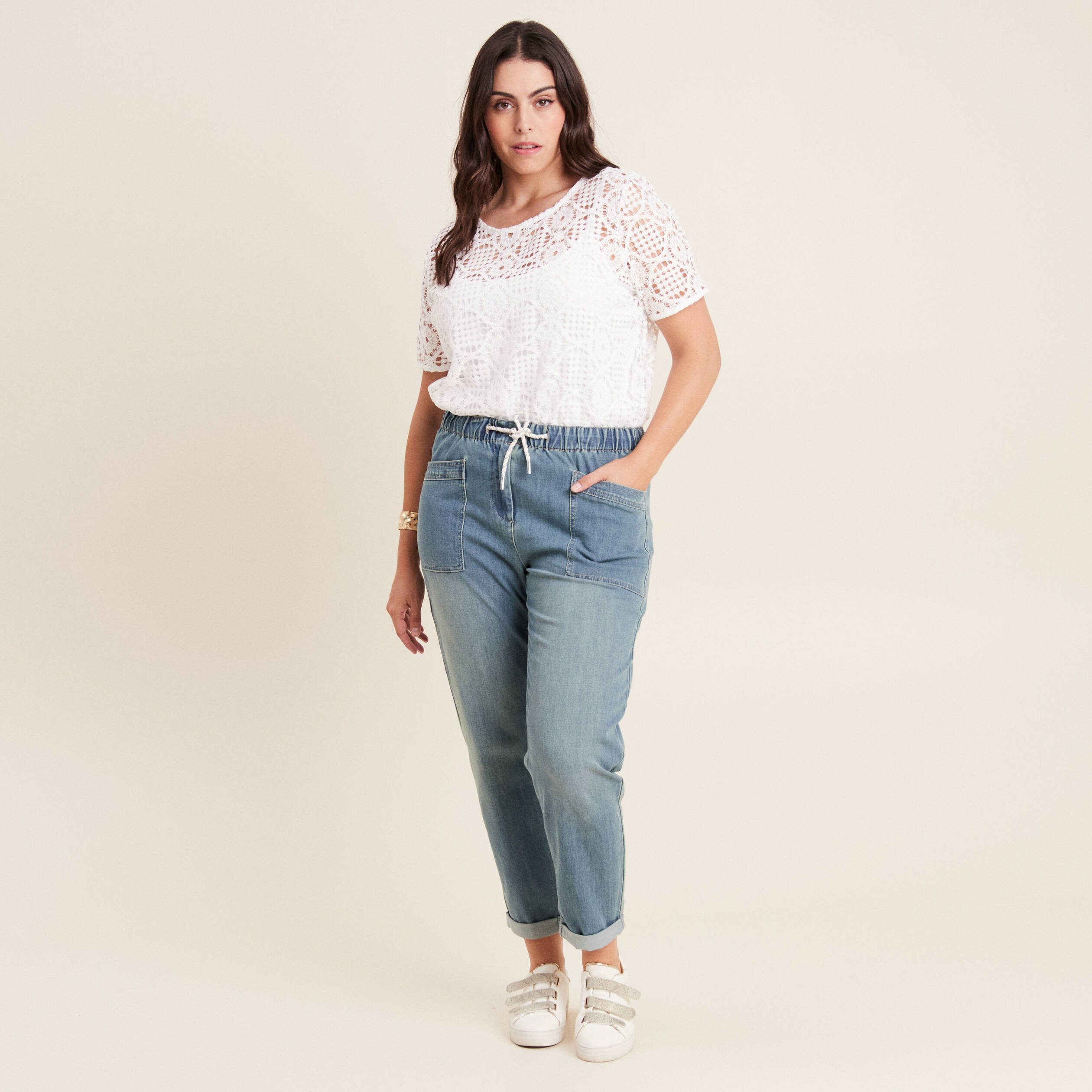 jean large a coulisse denim double stone femme Jean large à coulisse denim double stone femme