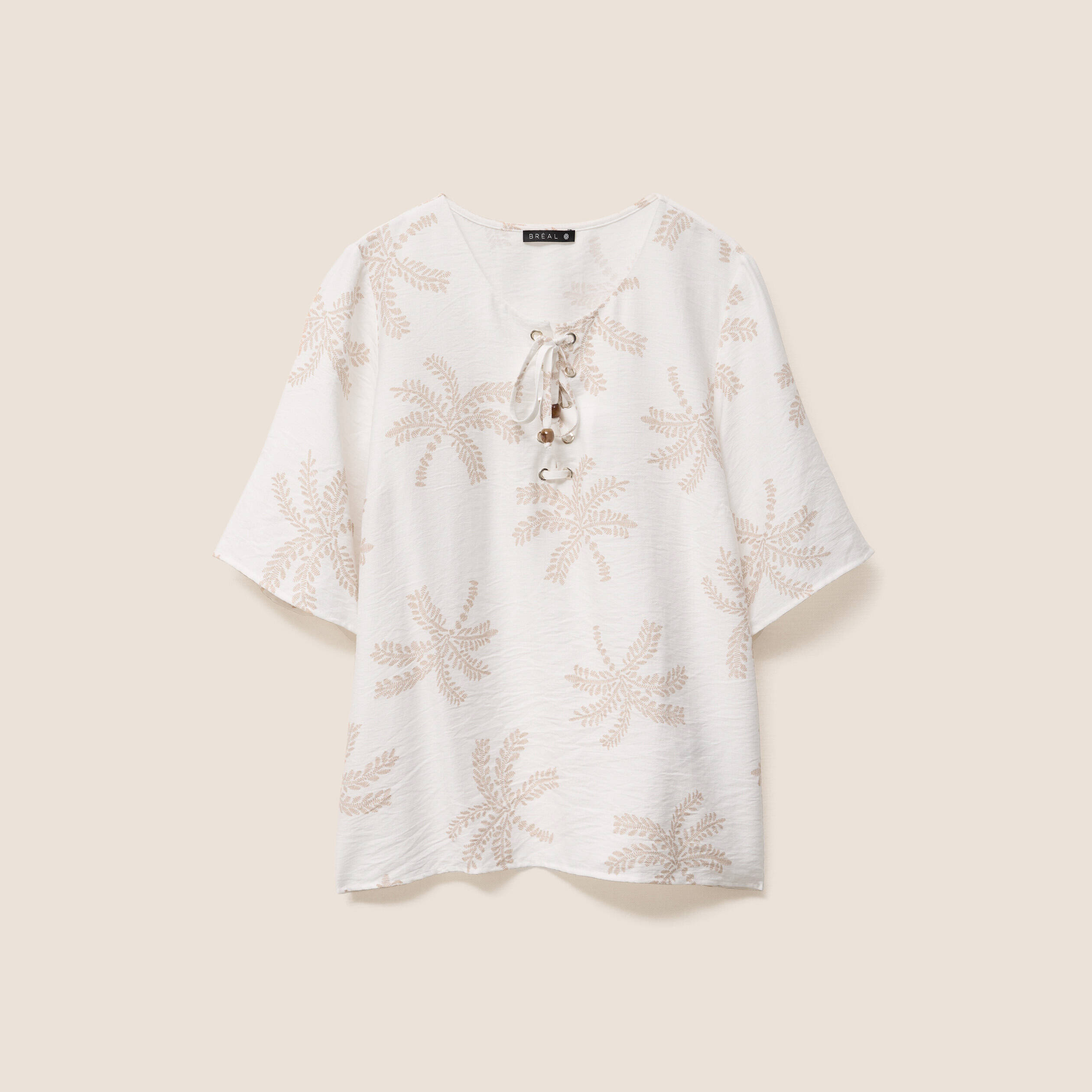 blouse crepe manches courtes beige femme Blouse crêpe manches courtes beige femme