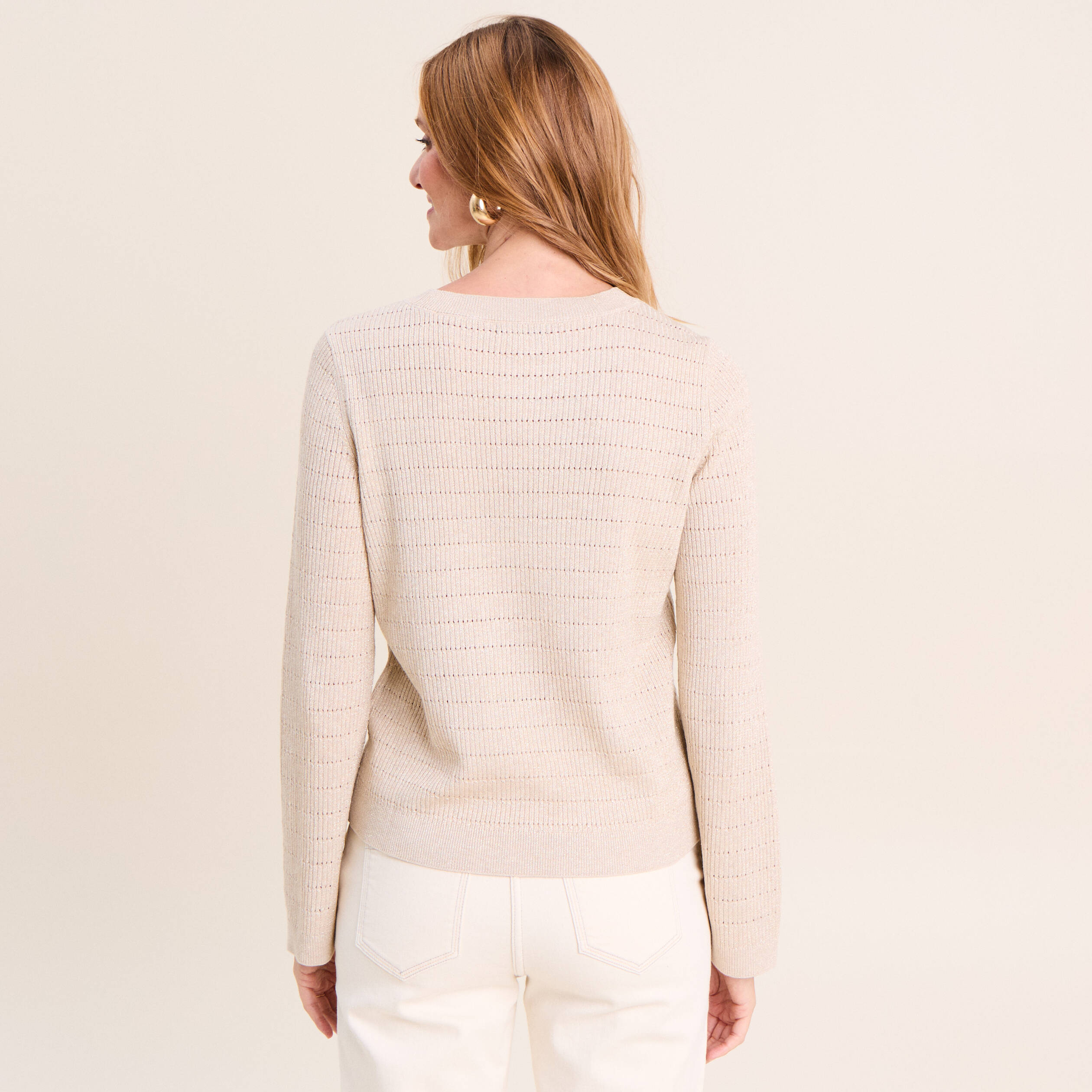 Pull manches longues col rond brillant couleur or femme