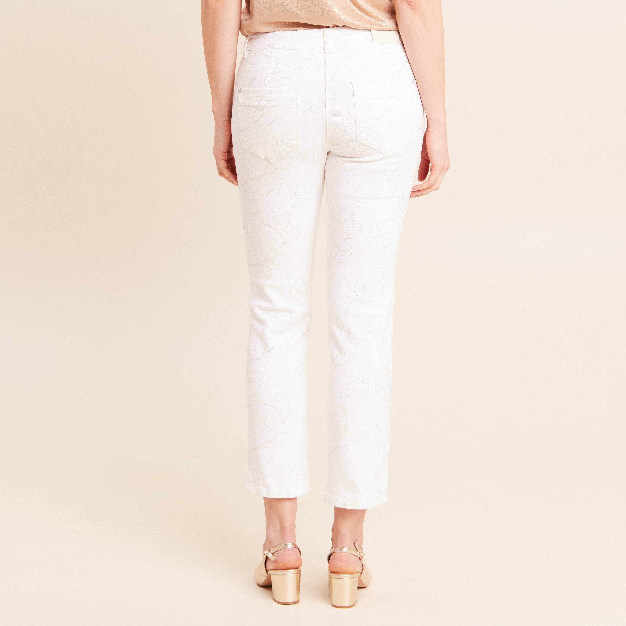 Jean coupe droite 7/8&egrave;me taille bascul&eacute;e blanc femme